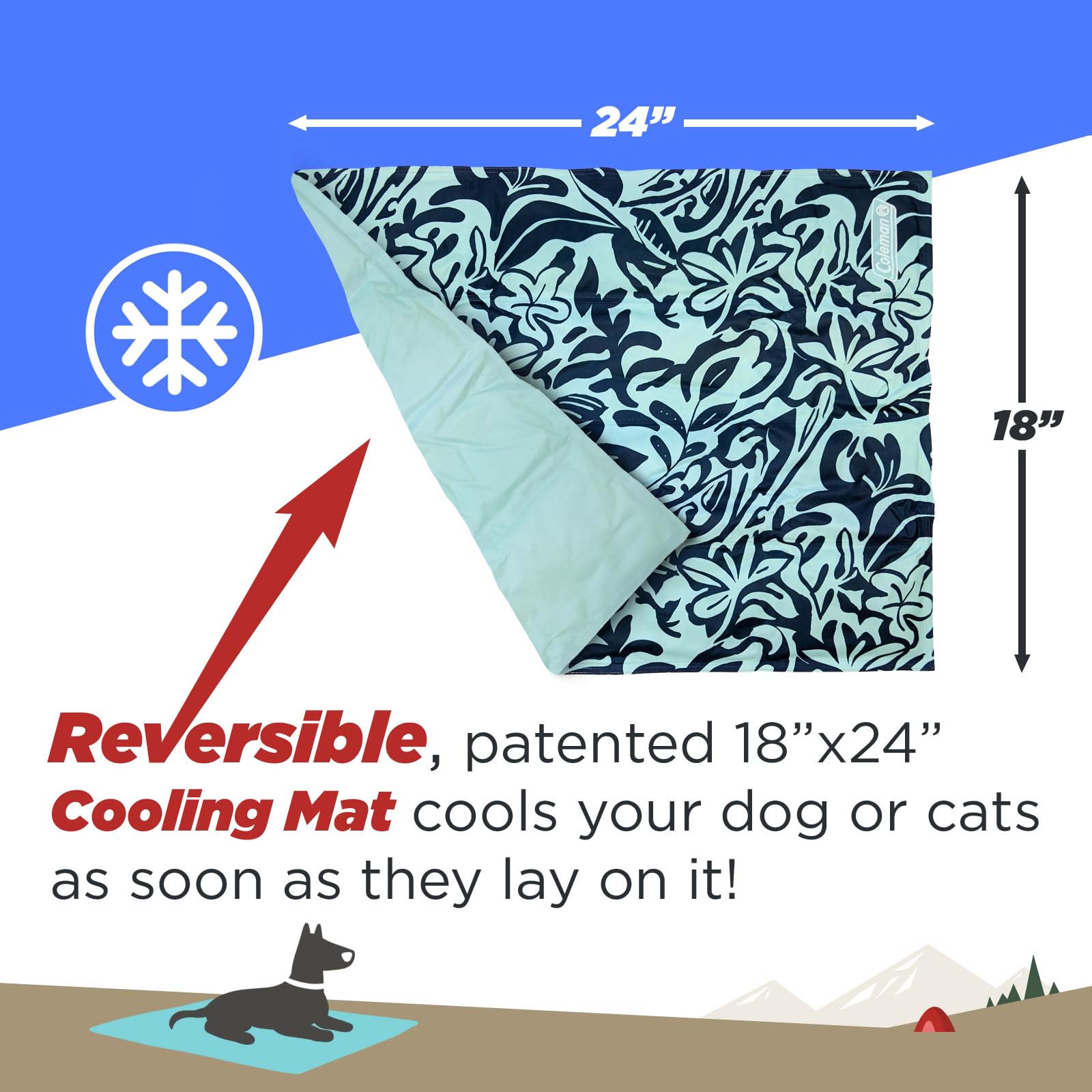 Coleman Small Navy Botanical Pattern Reversible Cooling Mat - 18    x 24