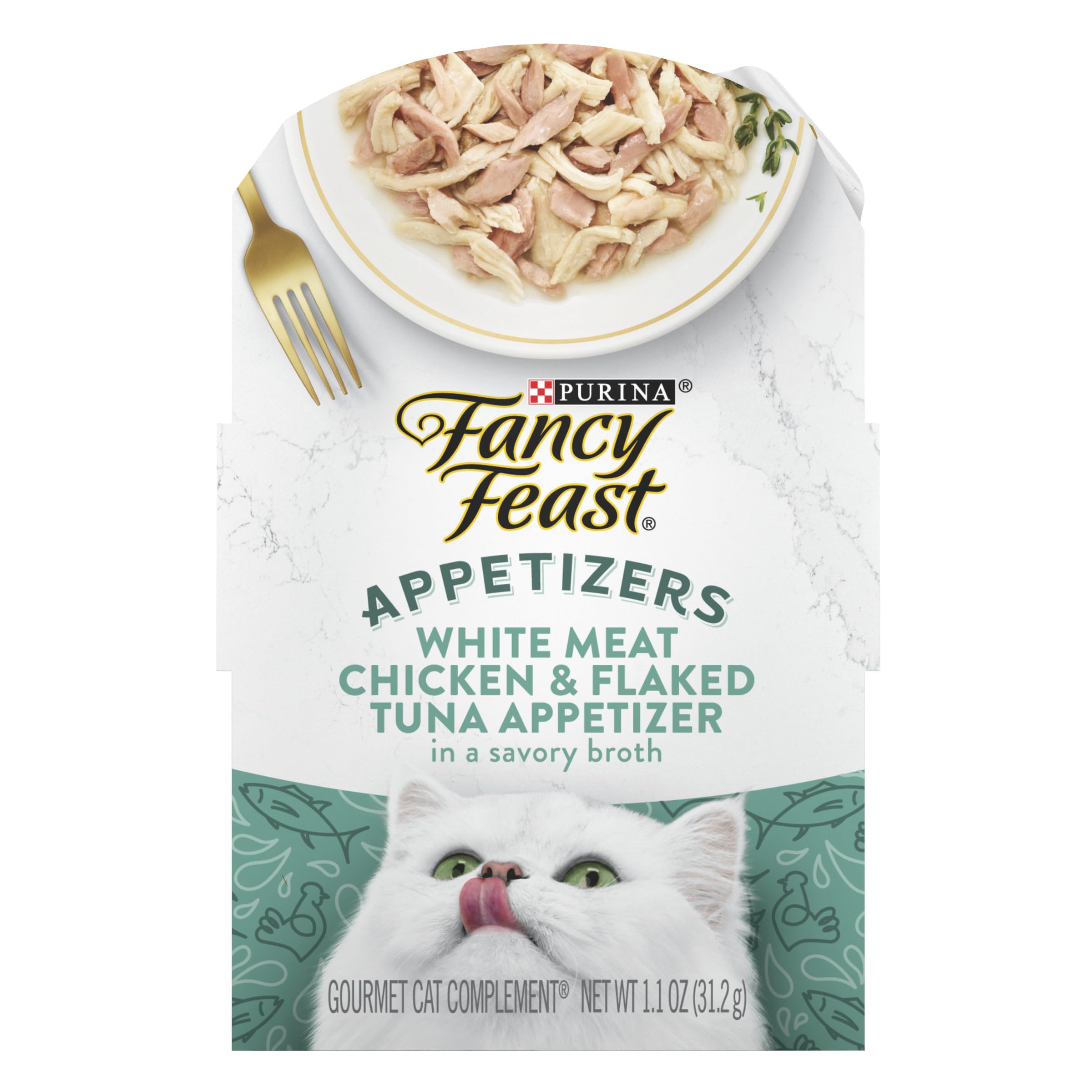 Purina Fancy Feast Appetizers Lickable Grain Free Wet Cat Food Topper White Meat Chicken and Flaked Tuna Appetizer - (Pack of 10