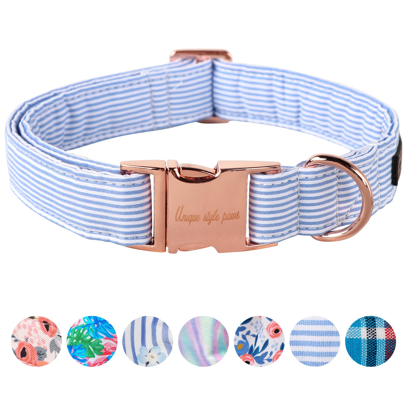 Unique Style Paws Dog Collar Metal Buckle Blue Stripe Collar Gift Durable Cute Collar For Small Medium Large Boys Girls Dogs