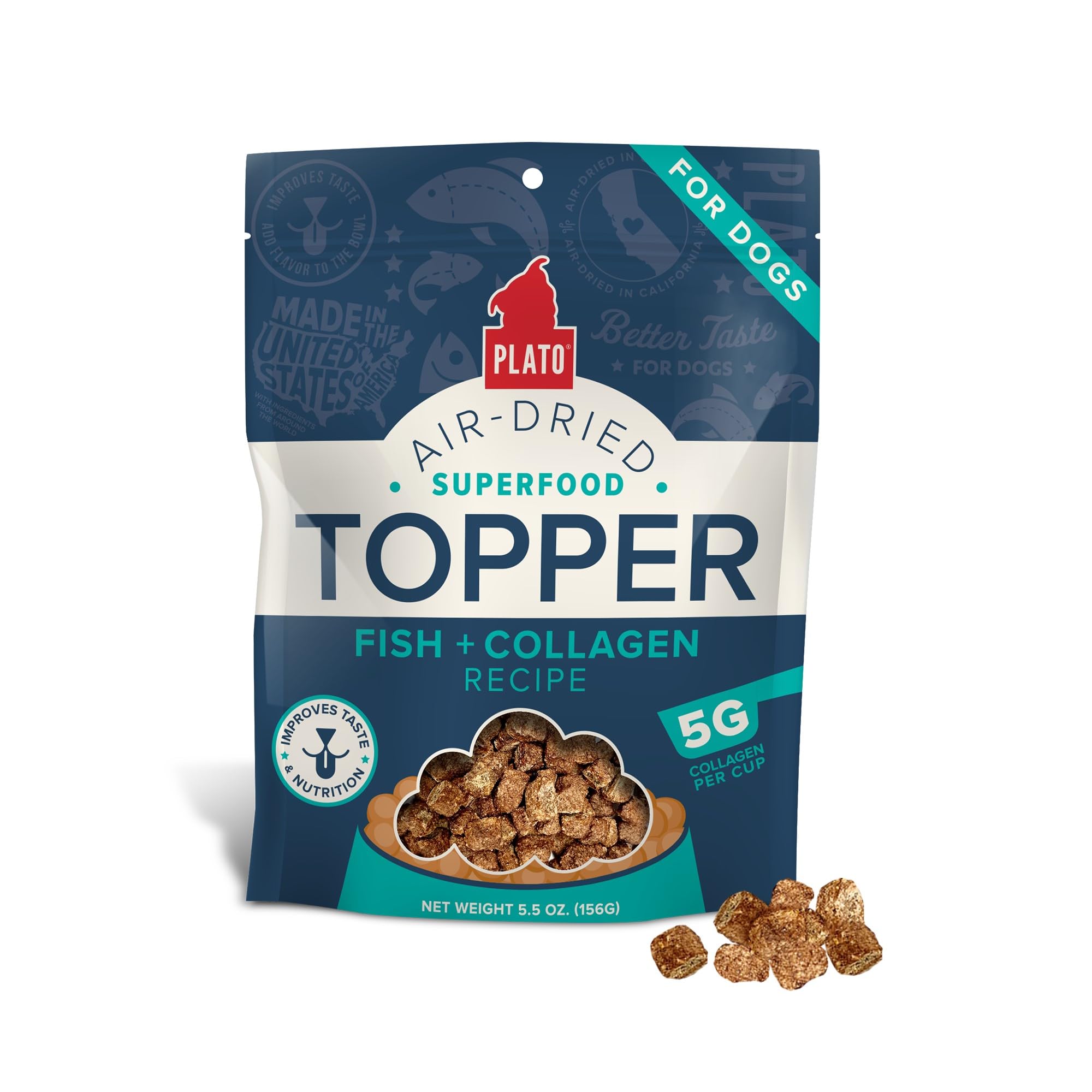 Plato Pet Treats Dog Food Toppers - Air-Dried Dog Food Toppers for Dry Food - with Collagen to Support Skin and Coat Health - Fi