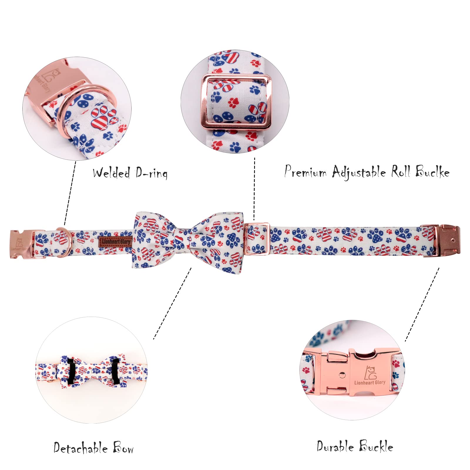 Lionheart Glory American Flag Dog Collar - 4Th Of July Collar With Adjustable Bow For Small Dogs