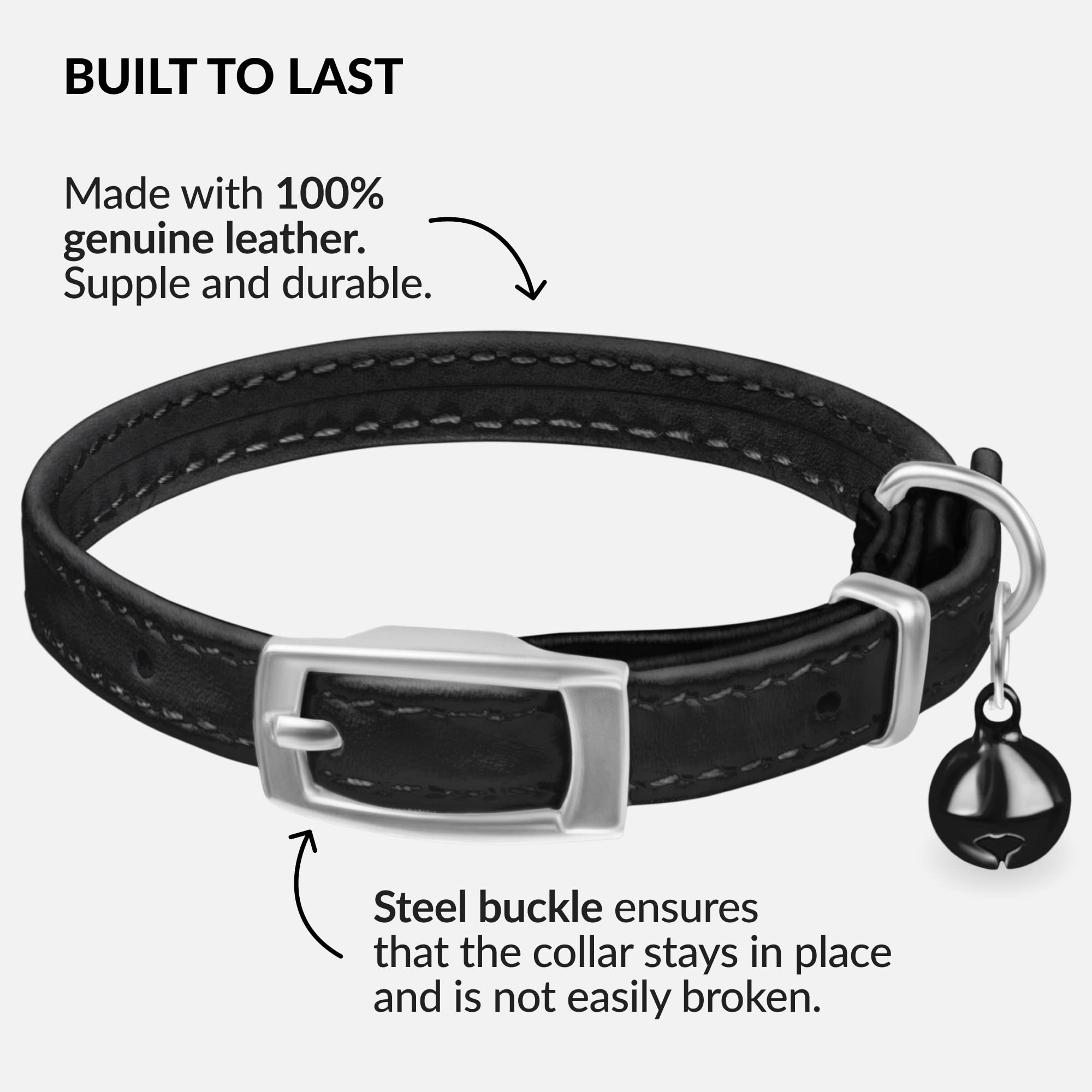 Collardirect Leather Cat Collar With Bell - Kitten Small And Big Cat Collar For Boy Cats, Girl Cats With Safety Elastic Strap (N