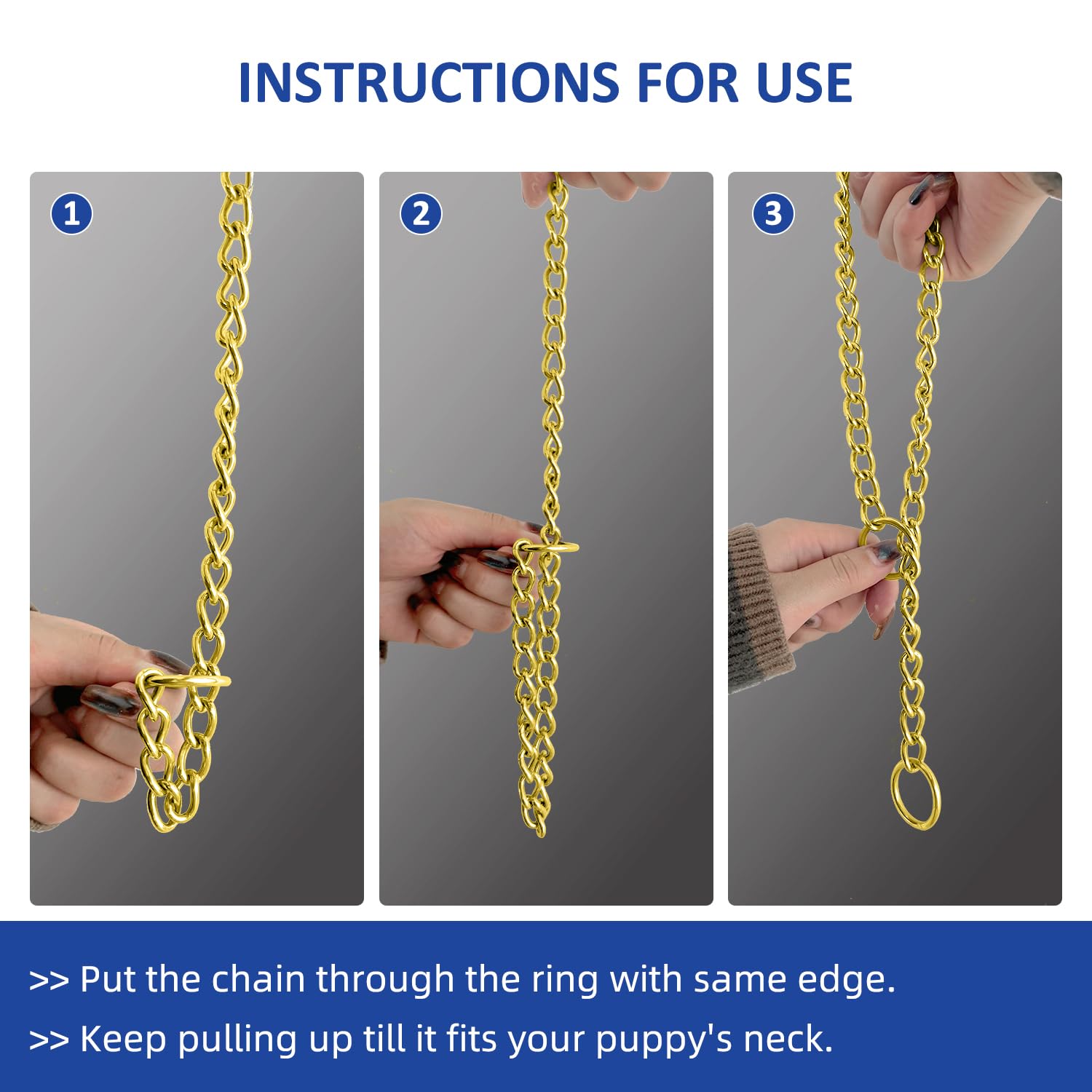 WePet Dog Chain Collar, Metal Slip Collar, Heavy Duty Choke Collar, for Training, Control, Durable Steel Cuban Links, Avail, Gol