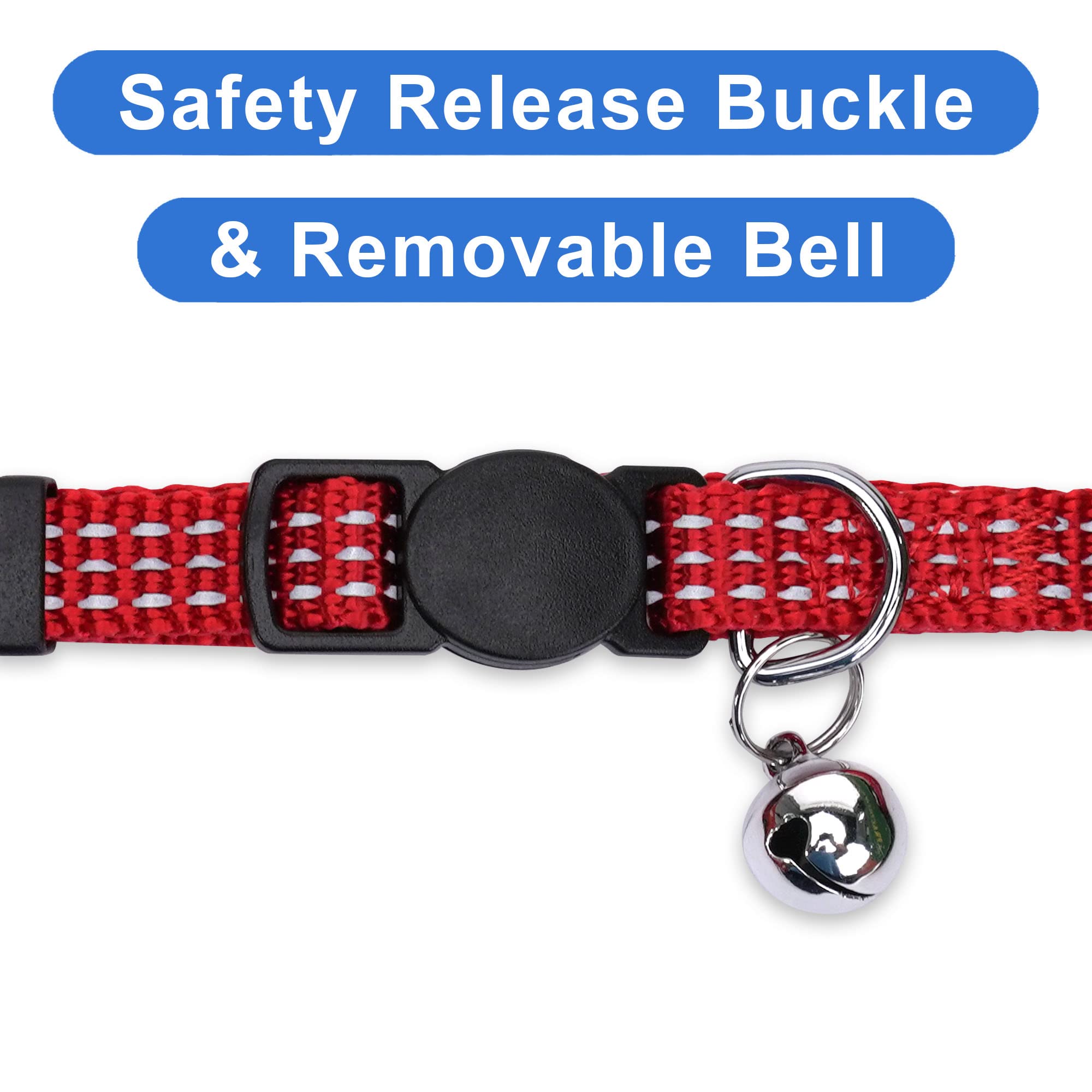 Pawtitas Reflective Cat Collar with Safety Buckle and Removable Bell Cat Collar Kitten Collar Red Cat Collar