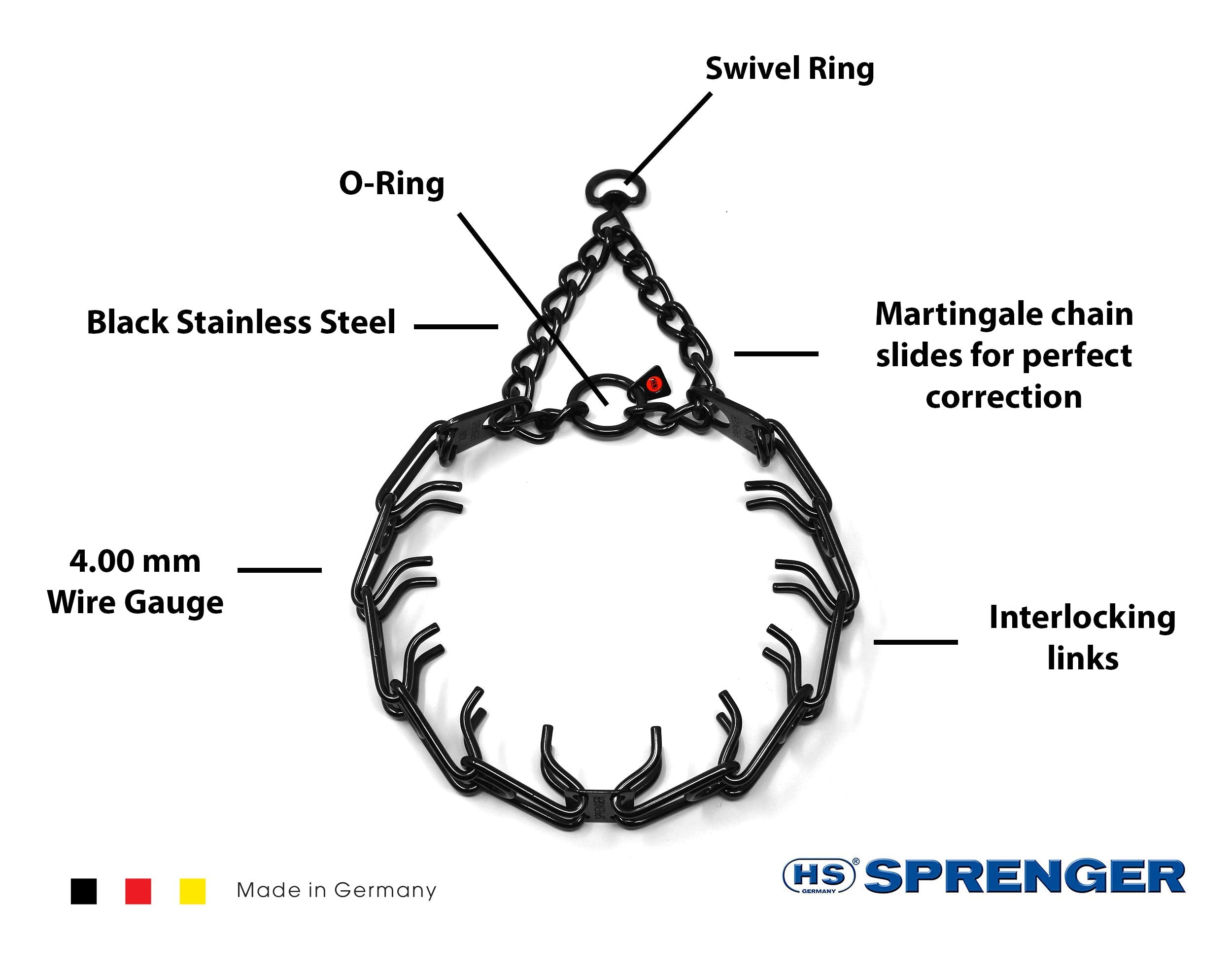 Herm Sprenger Black Stainless Steel Prong Dog Training Collar With Swivel Ultra-Plus Pet Pinch Collar No-Pull Collar For Dogs Anti Pull Training Collar Made In Germany 4Mm X 25In Large