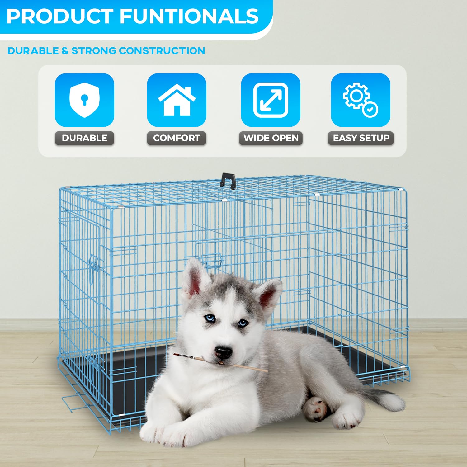 Fdw Dog Crate For Medium Dogs 30 Inch Folding Metal Wirepet Cage Double Door W/Divider Panel Indoor Outdoor Kennel Leak-Proof Pl
