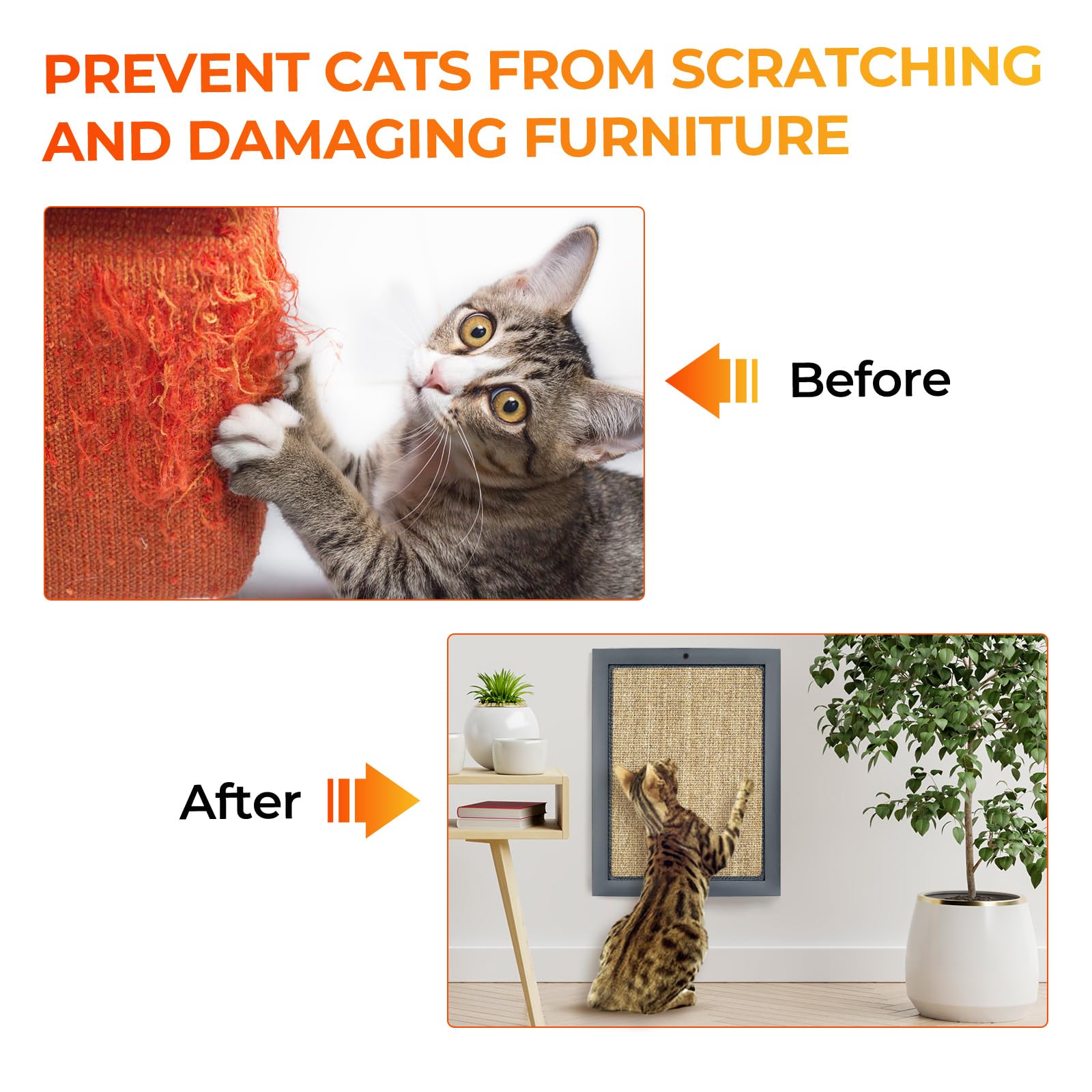 SolidChoice Cat Scratching Post, Natural Wooden Sisal Cat Wall Scratcher, Floor or Wall Mounted Vertical Cat Scratch Pad for Ind