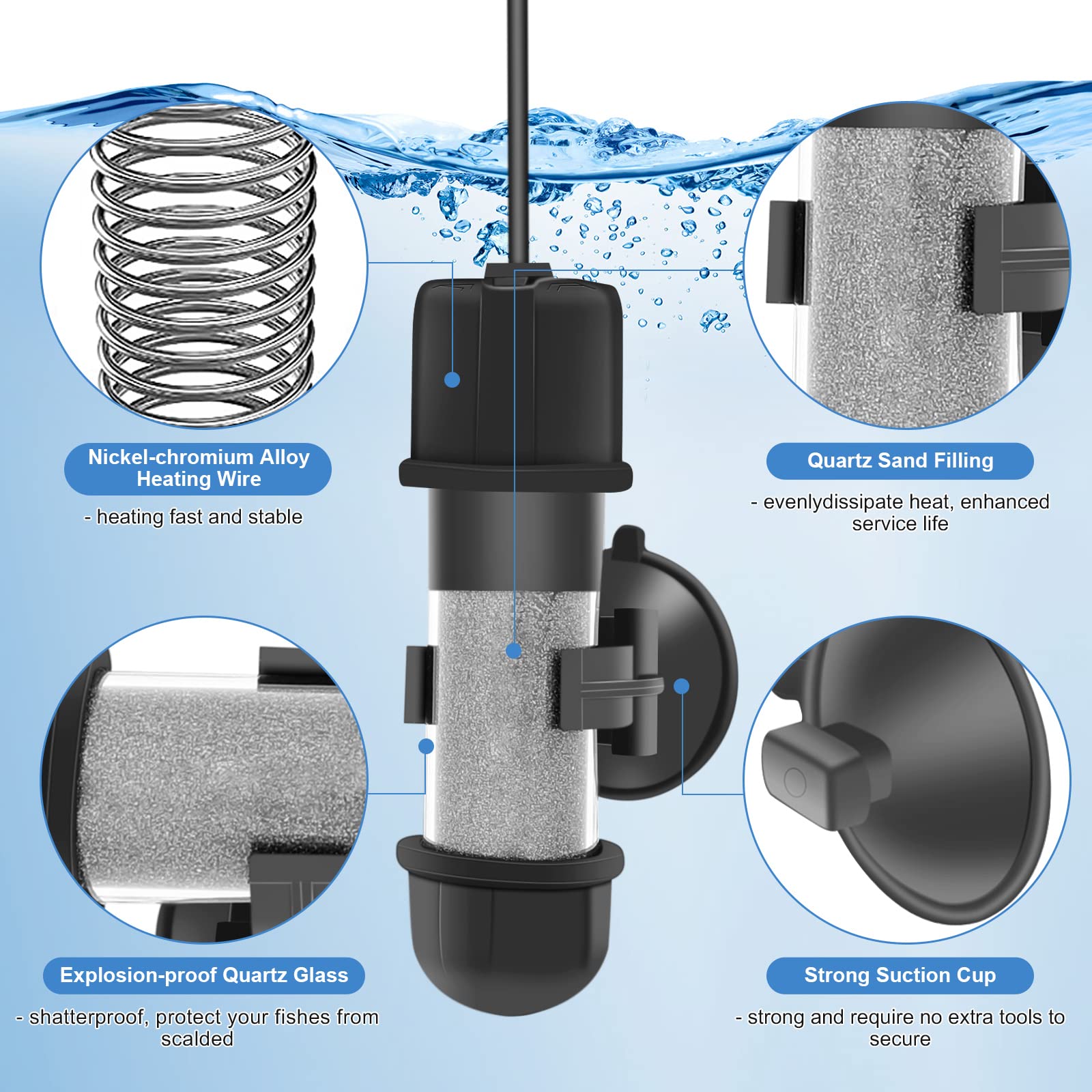 Hygger Small Aquarium Betta Heater, Submersible Fish Tahk Heater 10W/25W/50W/100W With Led Digital Display, Suitable For Marine Saltwater And Freshwater Up To 5/10/16/26 Gallon