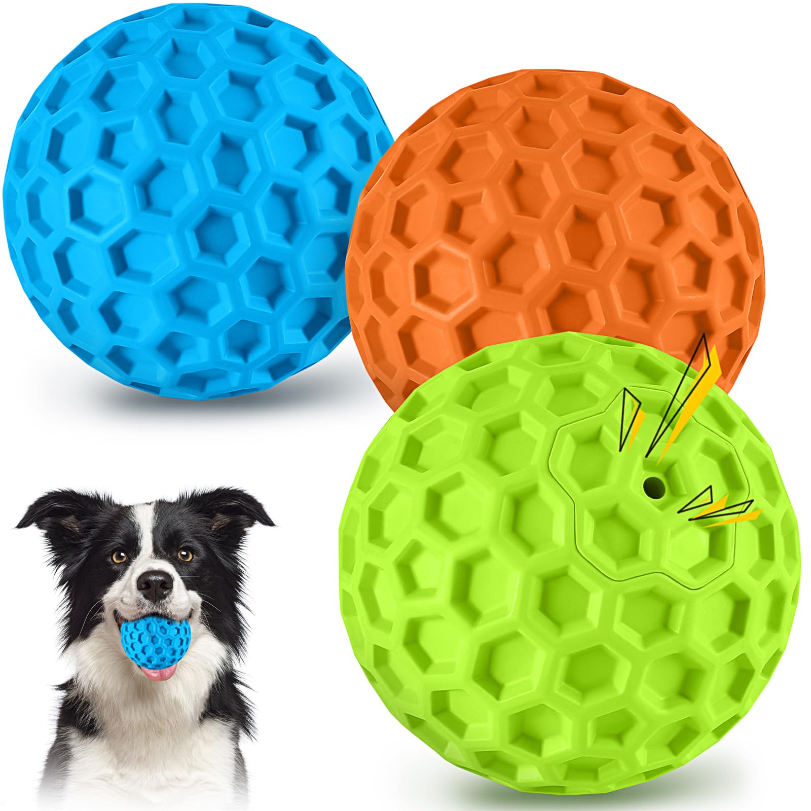 Lukito Dog Chew Toys, Dog Toys For Aggressive Chewers Large Breed, Interactive Squeaky Dog Balls, Tough Dog Toys With Natural Ru
