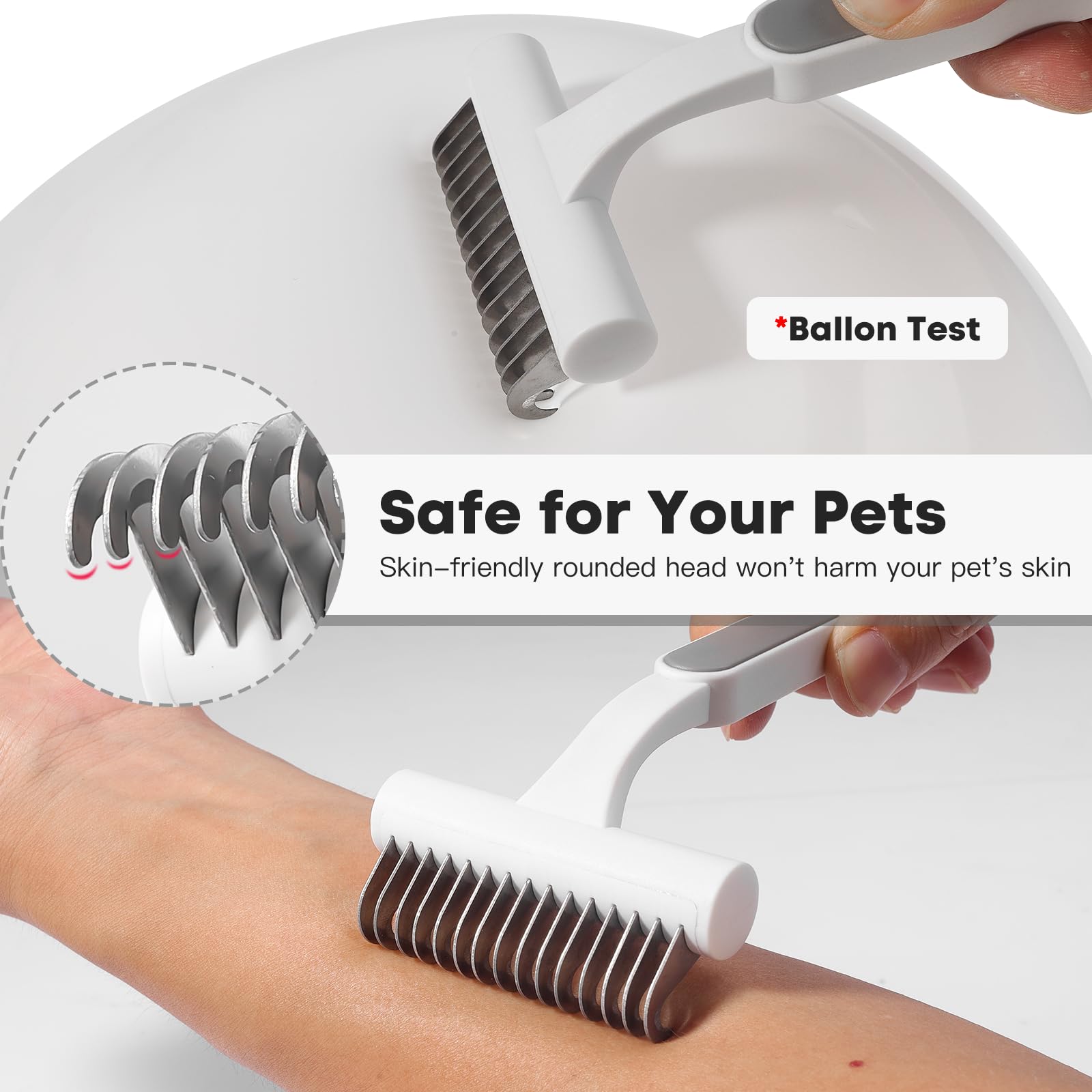 Grey Pet Grooming Undercoat Rake - Cat Deshedding Brush Dematting Comb For Long Haired Indoor Cats, Removes Loose Hair And Matte