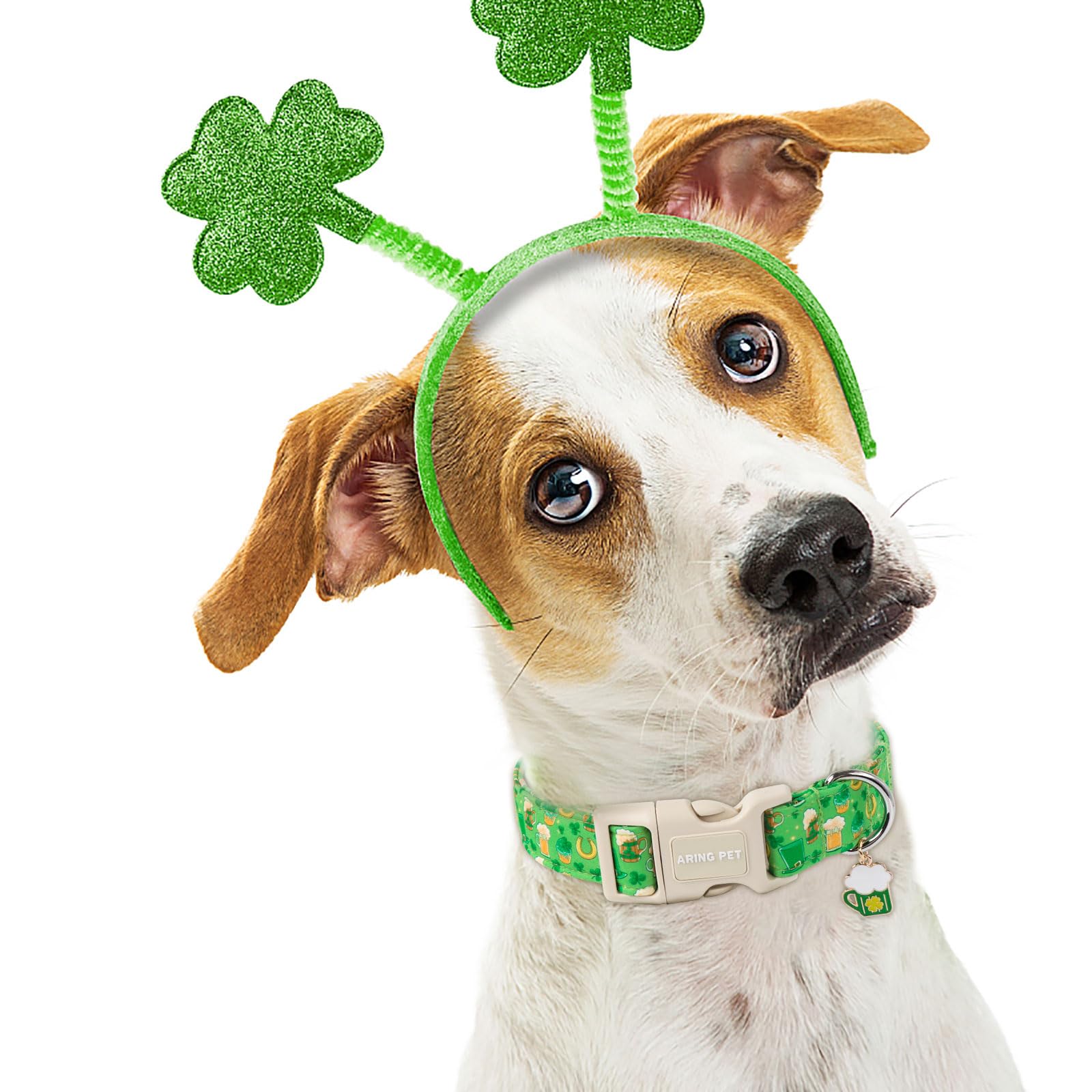 Aring Pet St Patrick'S Day Dog Collar-Green Lucky Clovers Dog Collars, Adjustable Shamrock Pet Collars Trefoil Puppy Collar Gift