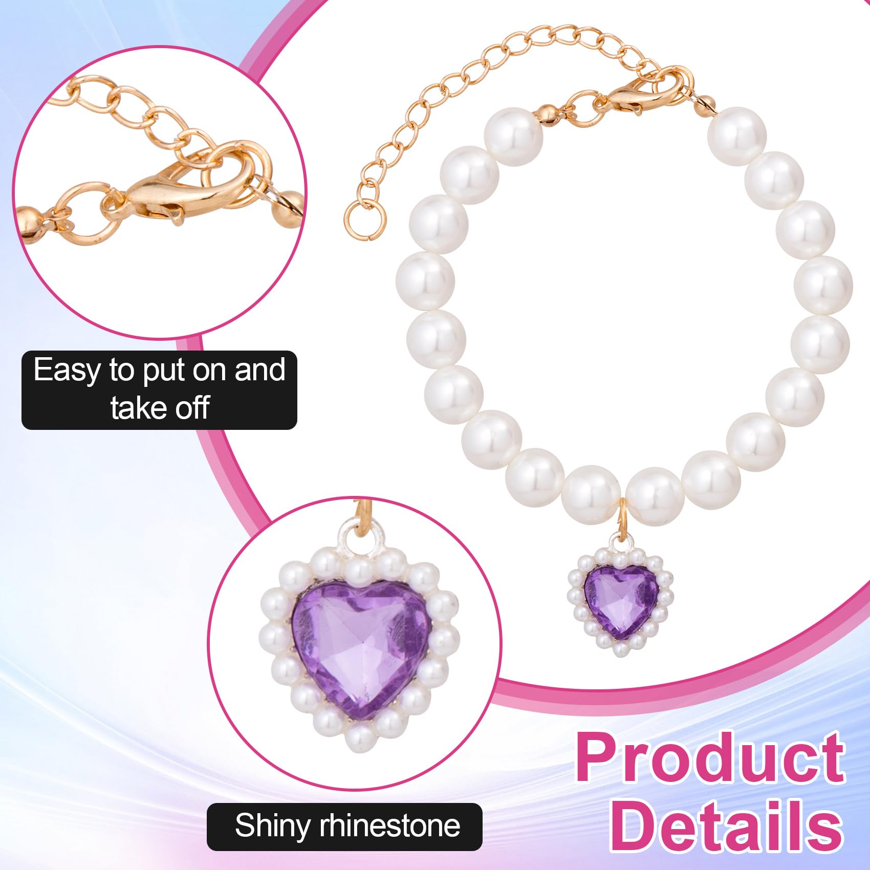 Mxxipp 2Pcs Cat Dog Pearl Collar, Small Heart Shape Rhinestone Pet Necklace, Adjustable Wedding Party Pet Jewelry Accessories Fo