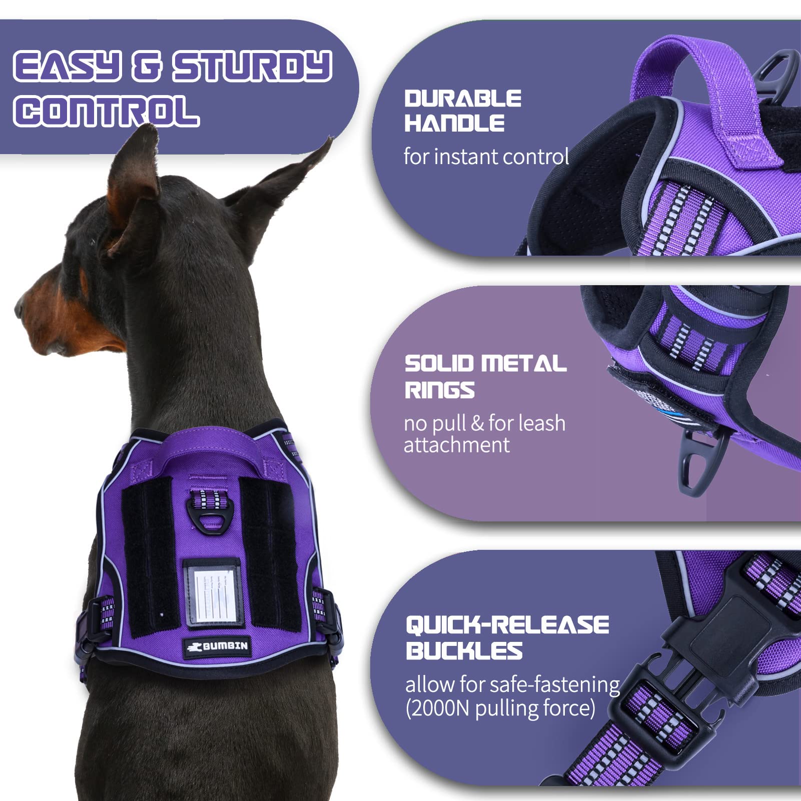 BUMBIN Tactical Dog Harness for Small Dogs No Pull, Famous TIK Tok No Pull Puppy Harness, Fit Smart Reflective Pet Walking Harne
