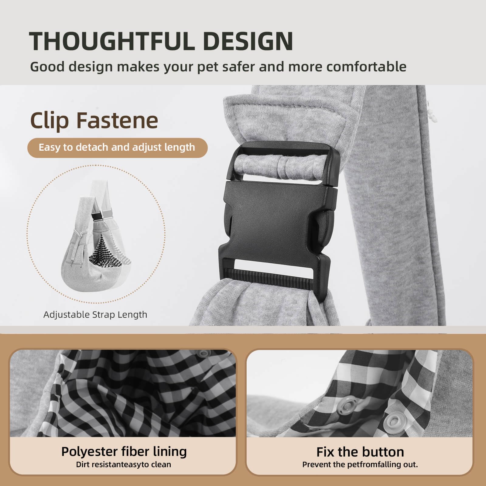 Adjustable Dog Carrier Sling - Hand-Free Dog Carriers For Small Dogs And Cats, Puppy Sling Carrier With Zipper Purse Pocket, Tra