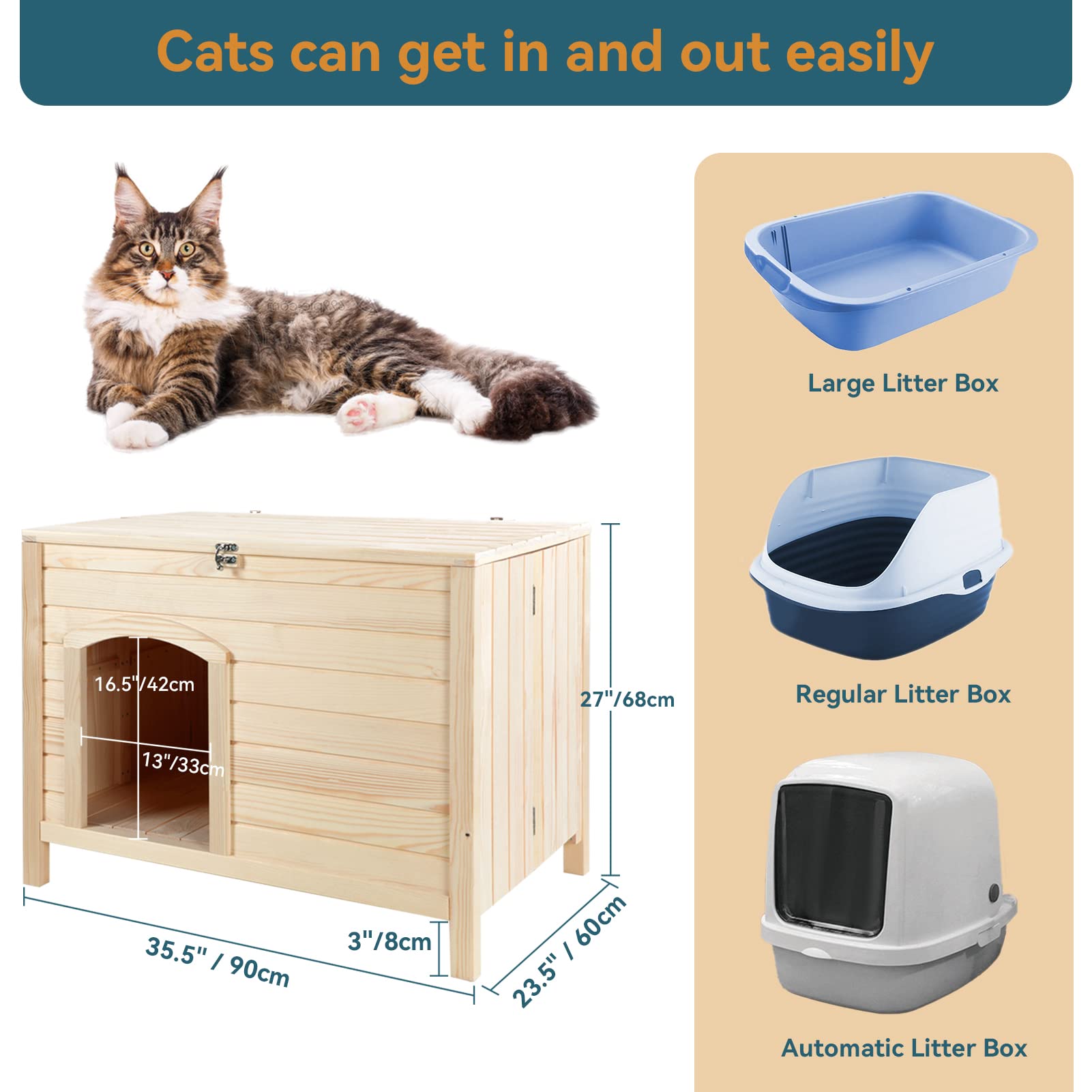 Petsfit Large Cat Litter Box Furniture Hidden,No Tools Required Assembly,Cat Washroom Furniture With Top Opening,Wooden Pet Hous