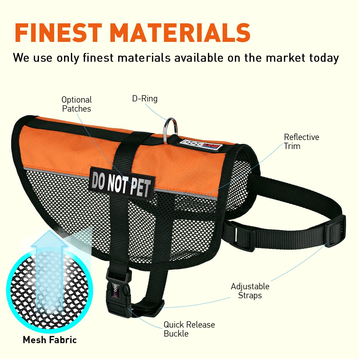 Dogline Maxaire Multi-Purpose Mesh Vest For Dogs And 2 Removable Do Not Pet Patches, Large, Orange