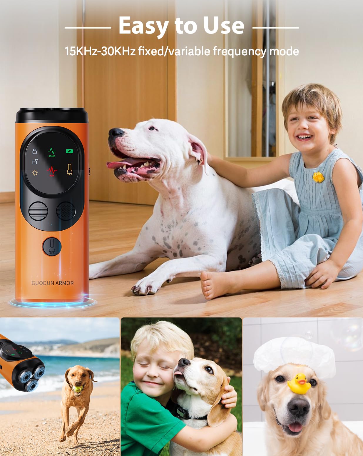 Guodun Armor Anti Barking Device For Dogs New Upgraded Version Rechargeable Dog Barking Silencer 3X Head Ultrasonic Dog Repeller