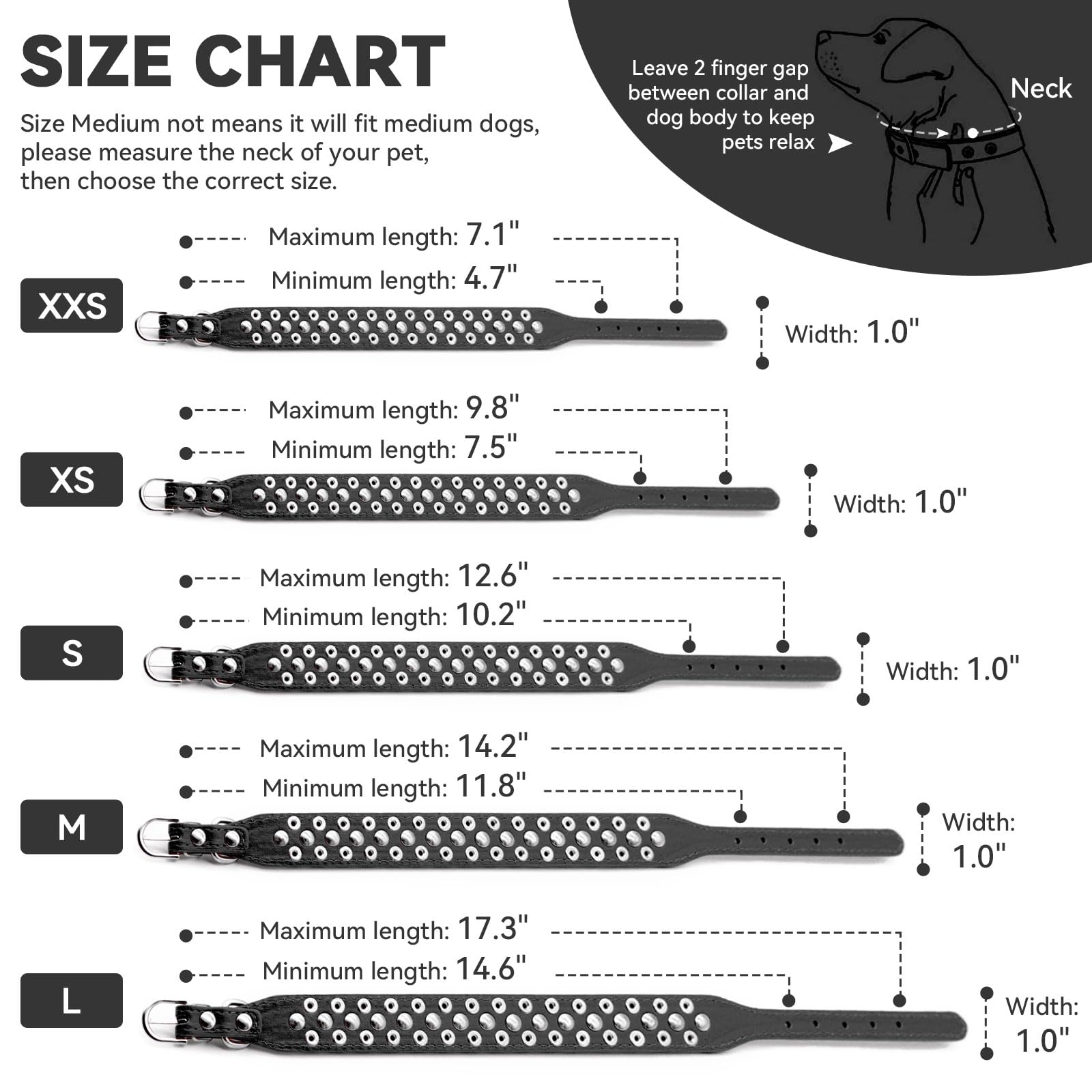 Doggyzstyle Spiked Studded Leather Dog Collar For Small Medium Large Dogs Boy,Soft Adjustable Black Pu Leather Medium Large Dog Collar, Durable Leather Pet Collars For Pit Bull Bulldog Husky (Black,L)
