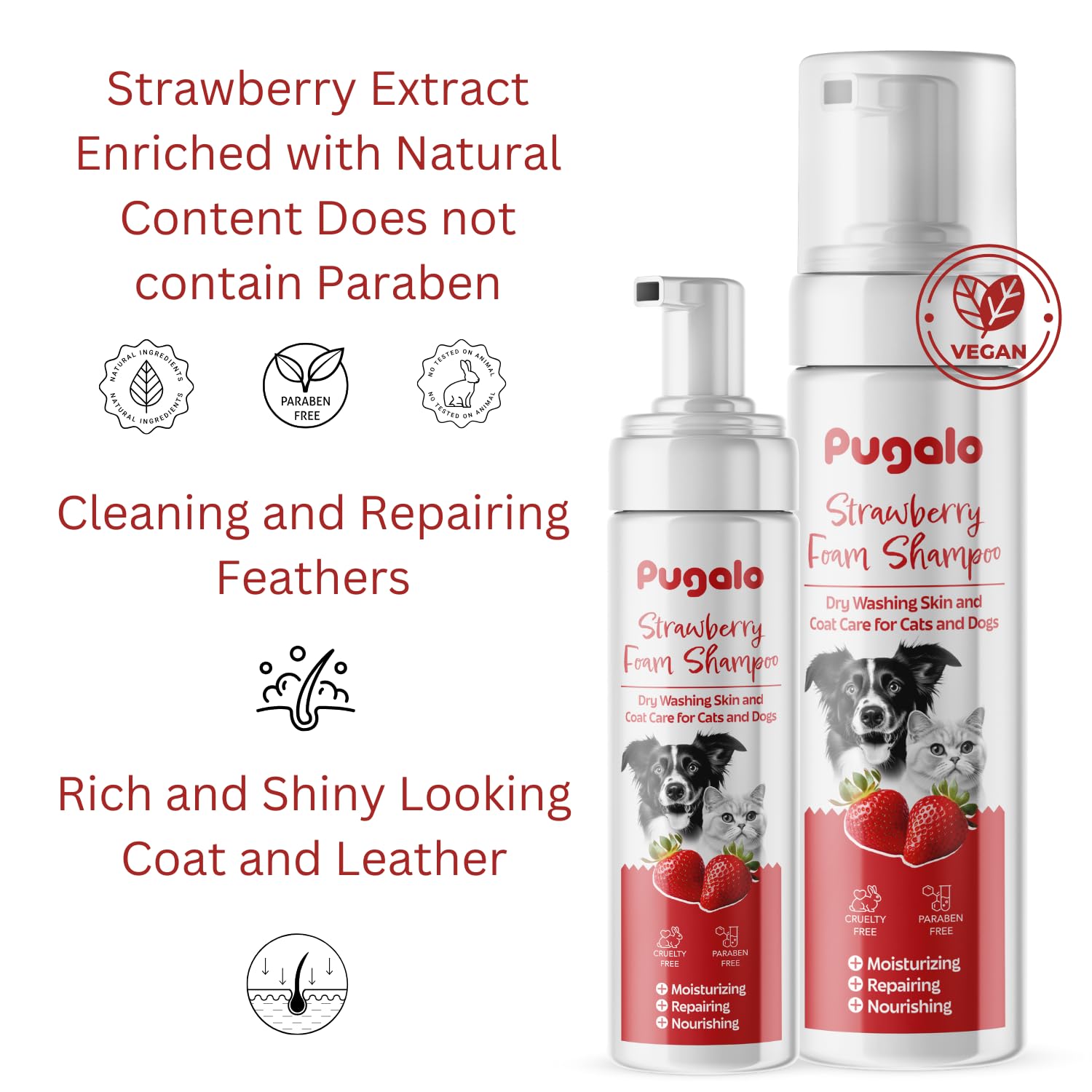 Waterless Cat & Dog Shampoo - 200Ml (6.76Oz) Strawberry Scented Dry Foam Cleanser & Conditioner - No-Rinse Deshedding Shampoo Fo