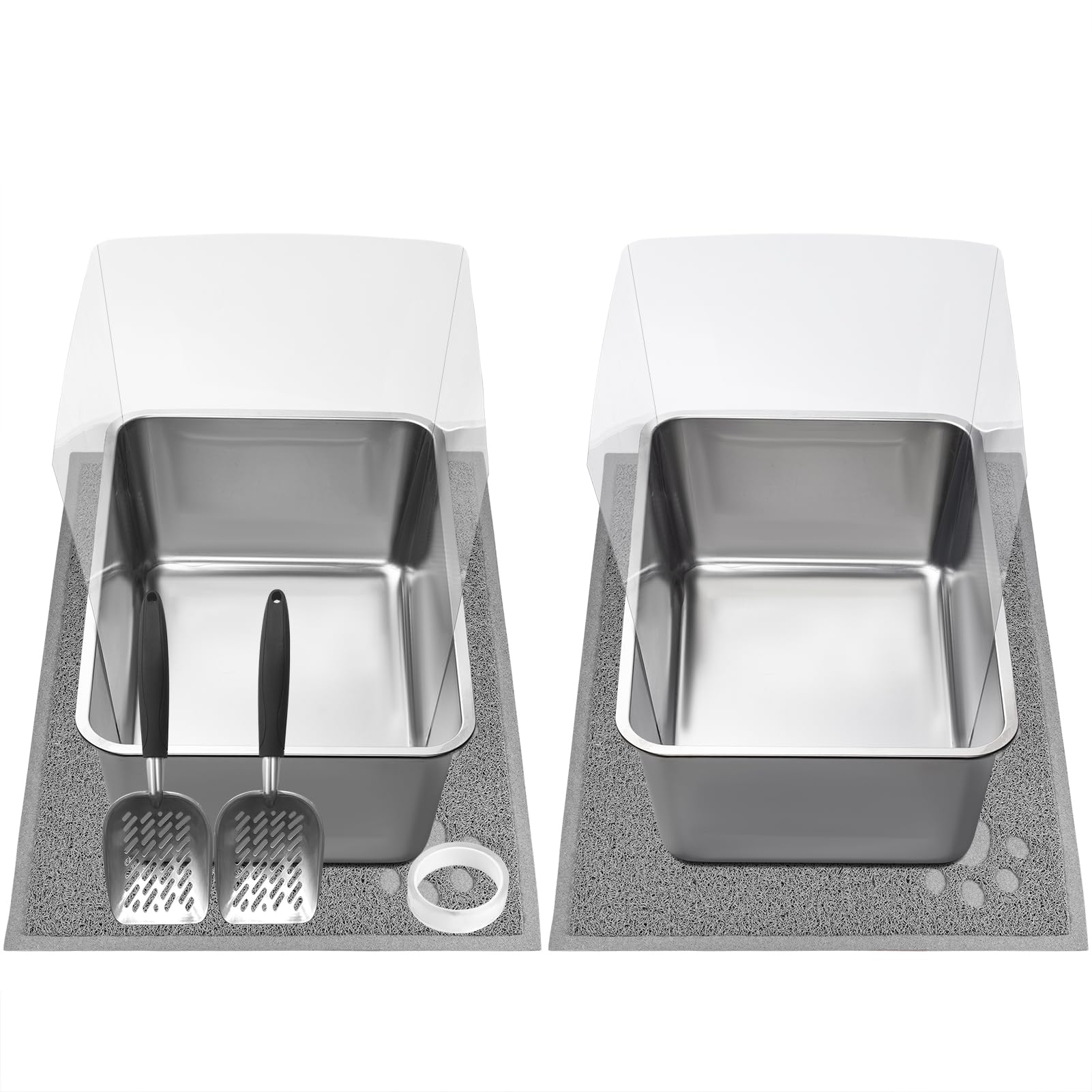 2 Pcs Stainless Steel Cat Litter Box, Extra Large Metal Litter Box With Plastic Shields, Kitty Basic Litter Pan 23.6'*15.8' Wi