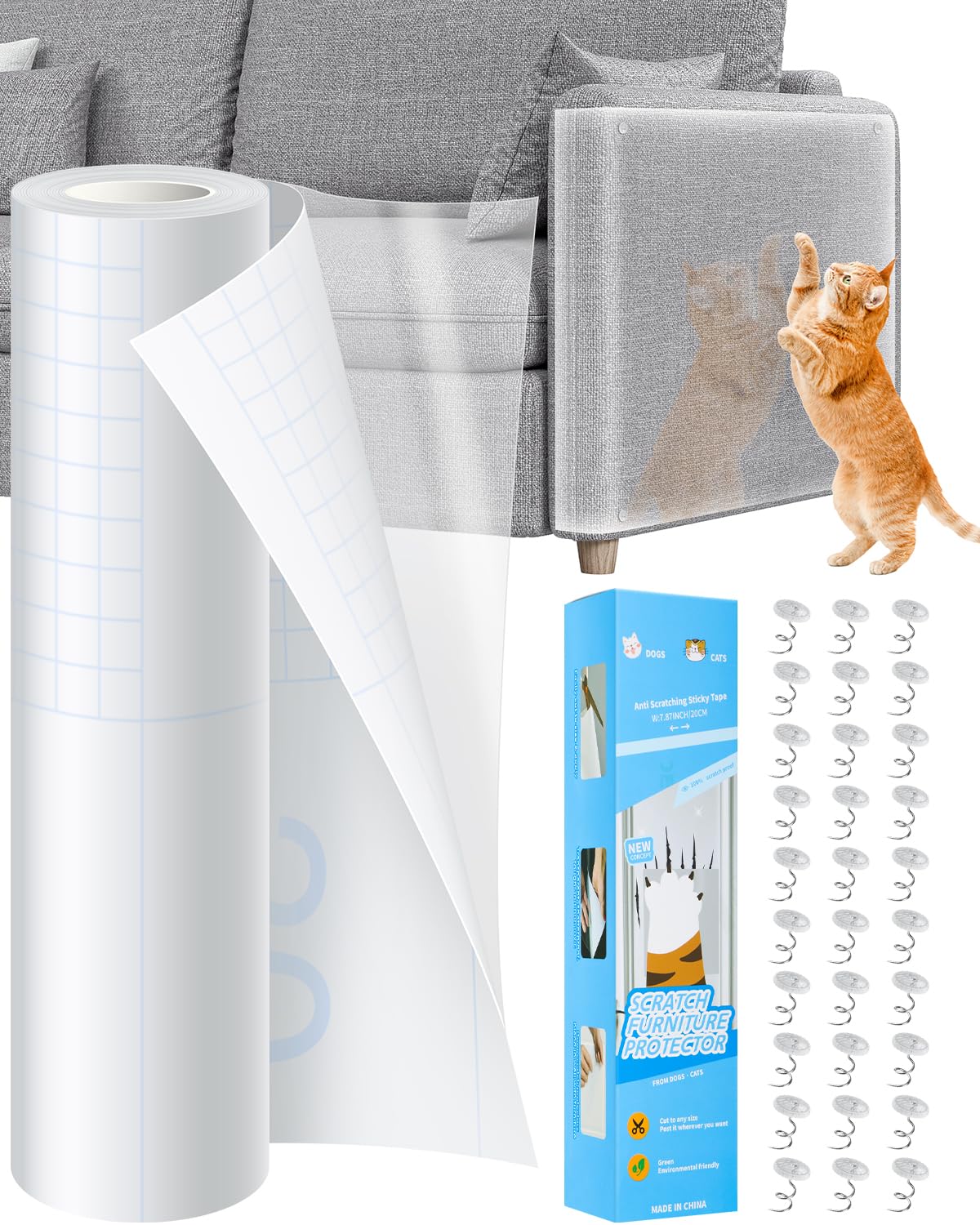 Vokvaktak Anti Cat Scratch Furniture Protector,Clear Self-Adhesive Furniture Protectors for Apply Scratching Deterrent and Shiel