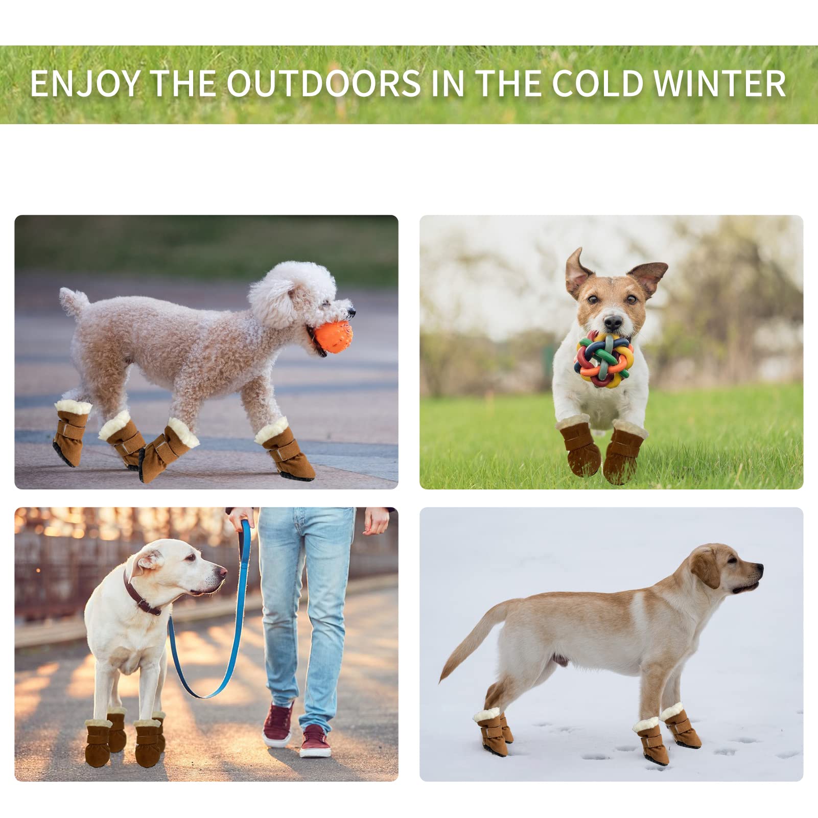 Aufeeky Dog Boots, Fleece Dog Shoes for Small Dogs, Anti-Slip Sole Dog Boots & Paw Protectors, Dog Winter Snow Booties for Outdo