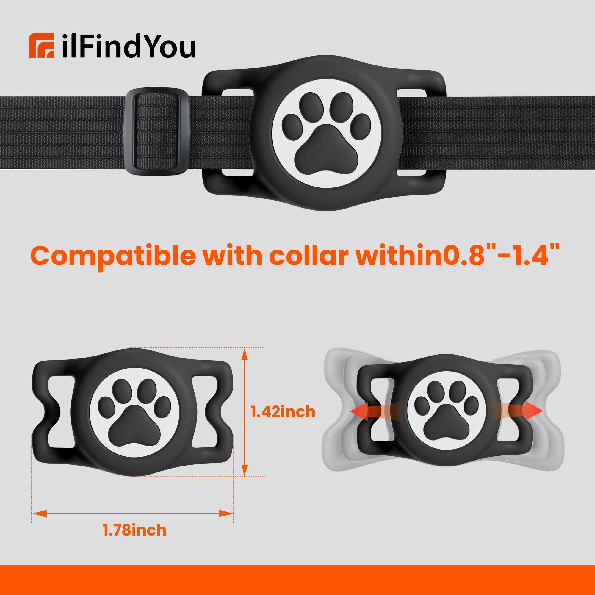Ilfindyou Waterproof Airtag Dog Collar Holder For Apple Air Tag, Silicone Dog Airtag Holder For Dogs & Cat Collars(Black)