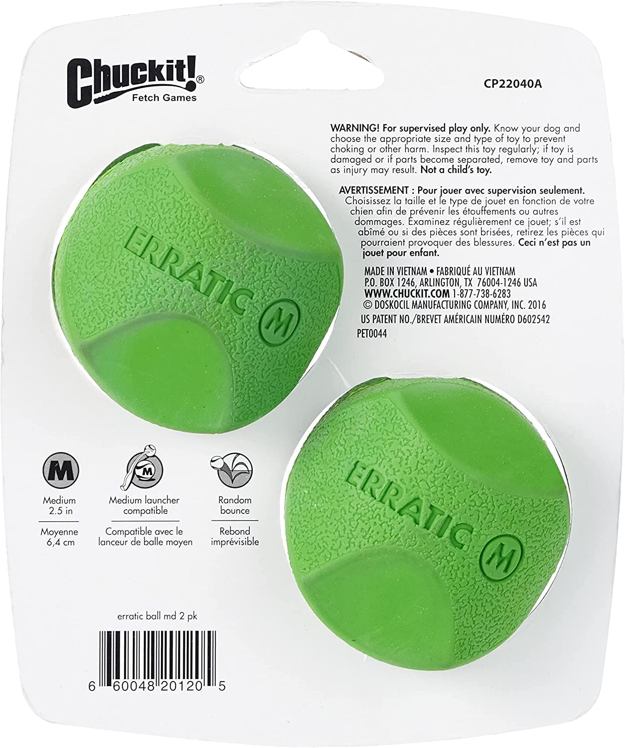 Chuckit! Dog Fetch Toy Erratic Ball Unpredictable Bounce Fits Launcher Med 4Ball