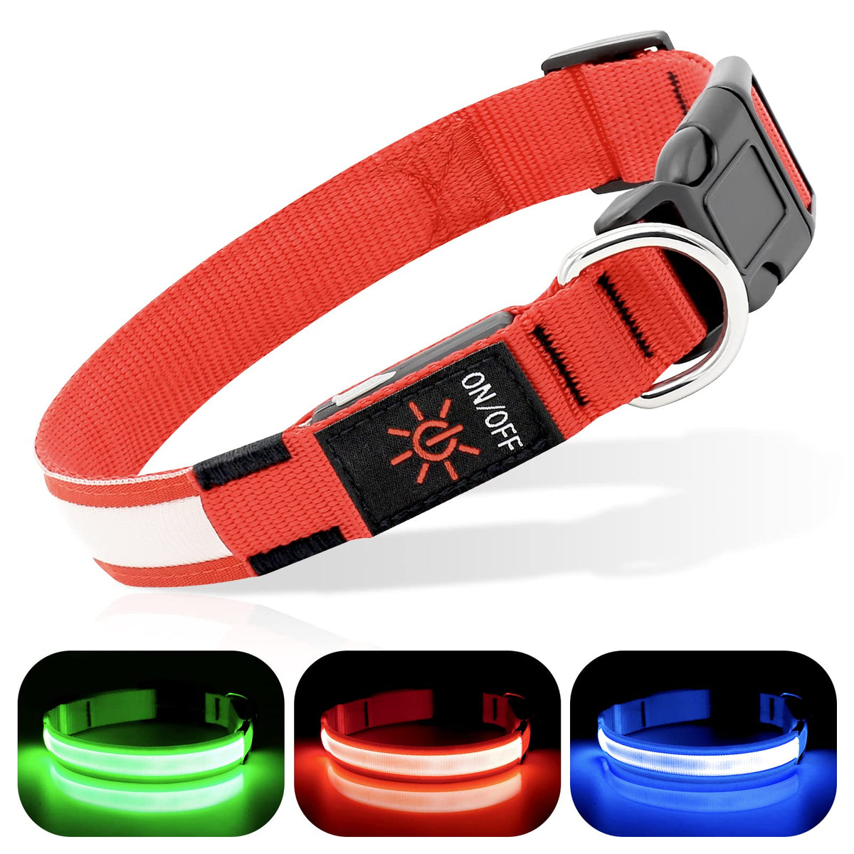 Bseen Light Up Dog Collar - Rechargeable Led Dog Collar - Water-Resistant Reflective Puppy Collars- Glow In The Dark Christmas Dog Lights For Night Walking (Ruby Red, Medium)