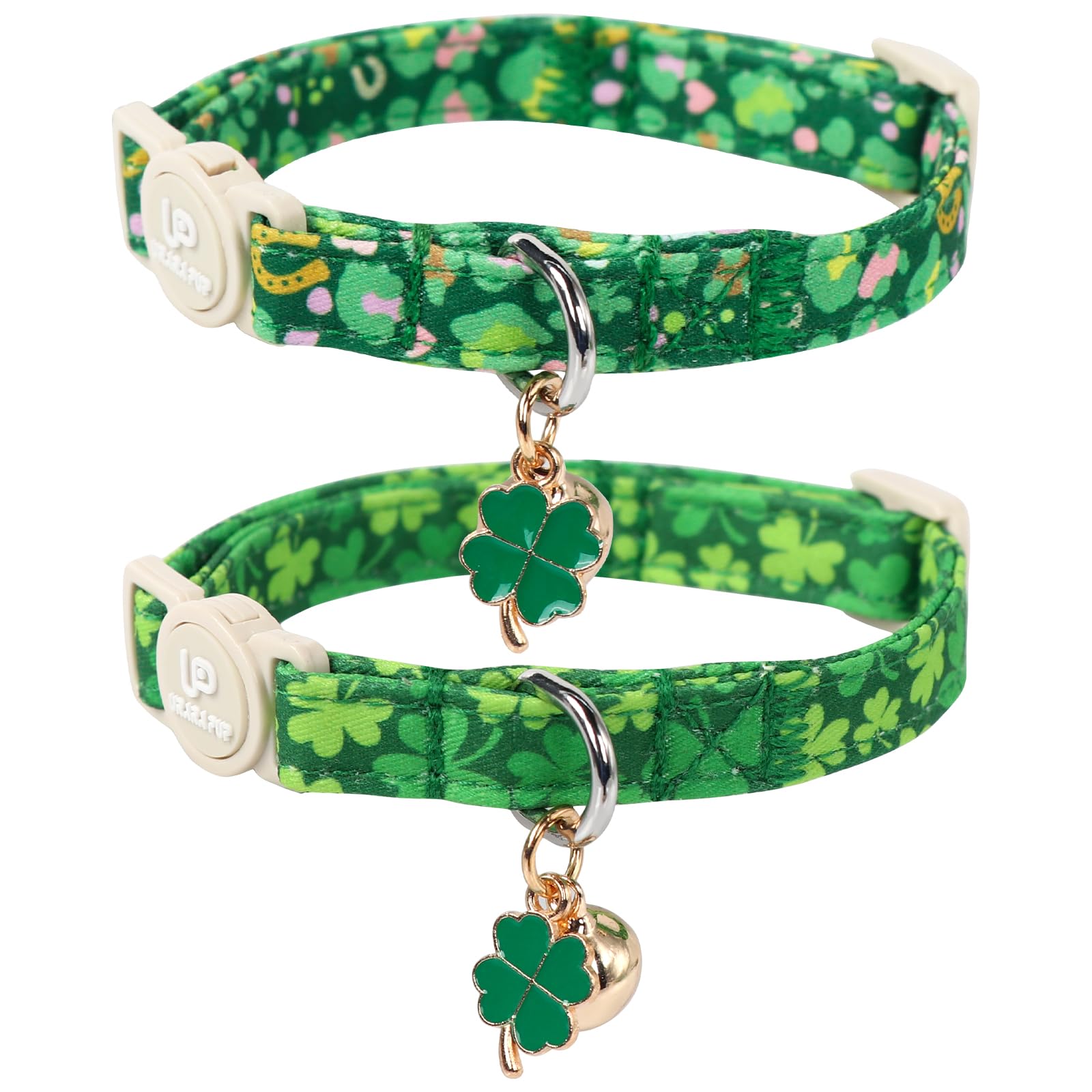 Up Urara Pup Cat Collar,2Pack St.Patrick'S Day Kitten Collars Cute Shamrock Breakaway Kitty Collars,Spring Green Trefoil Cat Col
