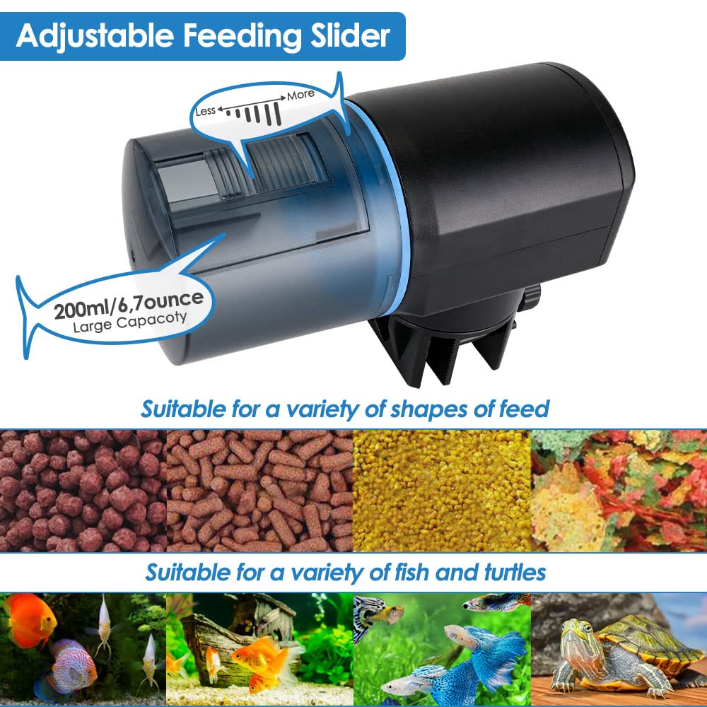 Lukovee Automatic Fish Feeder,New Generation Feeding Time Display USB Rechargeable Timer Moisture-Proof Aquarium or Fish Tank Fo