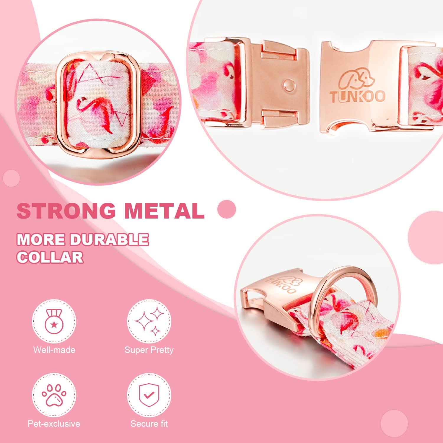 Tunkoo Super Cute Dog Collar With Bow Tie Pink Flamingo Heart - Durable, Adjustable, And Stylish Pet Collar Available In Small M