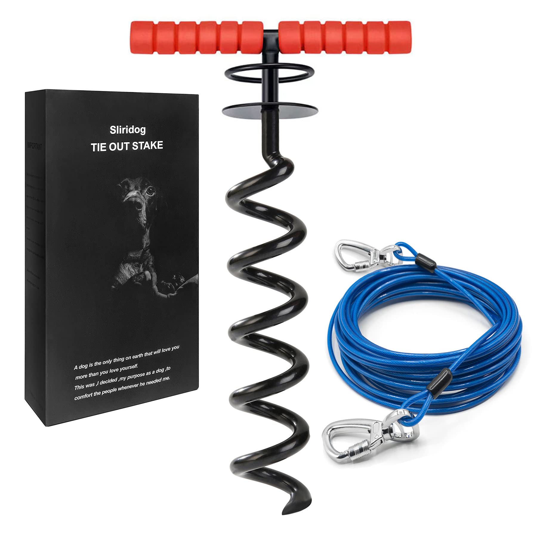 Sliridog Heavy Duty 20Ft Dog Tie Out Cable And Stake For Large Dogs, Dog Tie Out Stake And Cable Anchor For Dogs Up To 200 Lbs,F