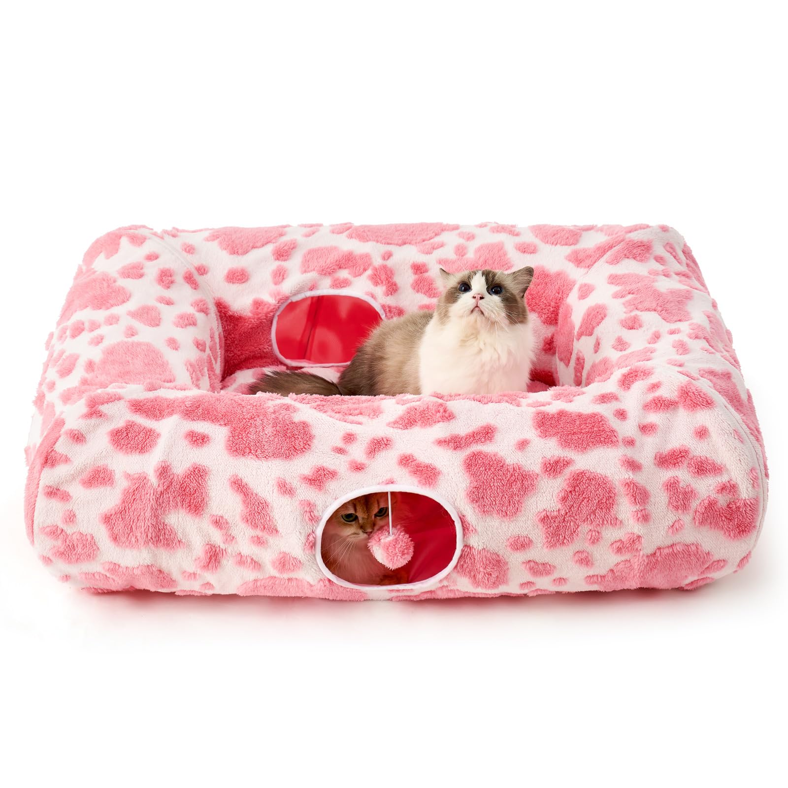 Cozy Kiss Cat Tunnel Bed For Indoor Cats, Foldable Cute Cat Donut Tunnel With Washable Cushion, Kitten Toys For Indoor Cats Pupp