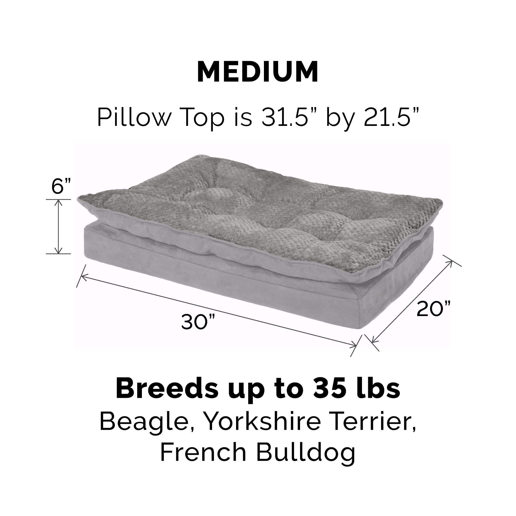 Furhaven Orthopedic Dog Bed for Medium/Small Dogs w/ Pillow Cushion Top & Removable Washable Cover, For Dogs Up to 35 lbs - Mink