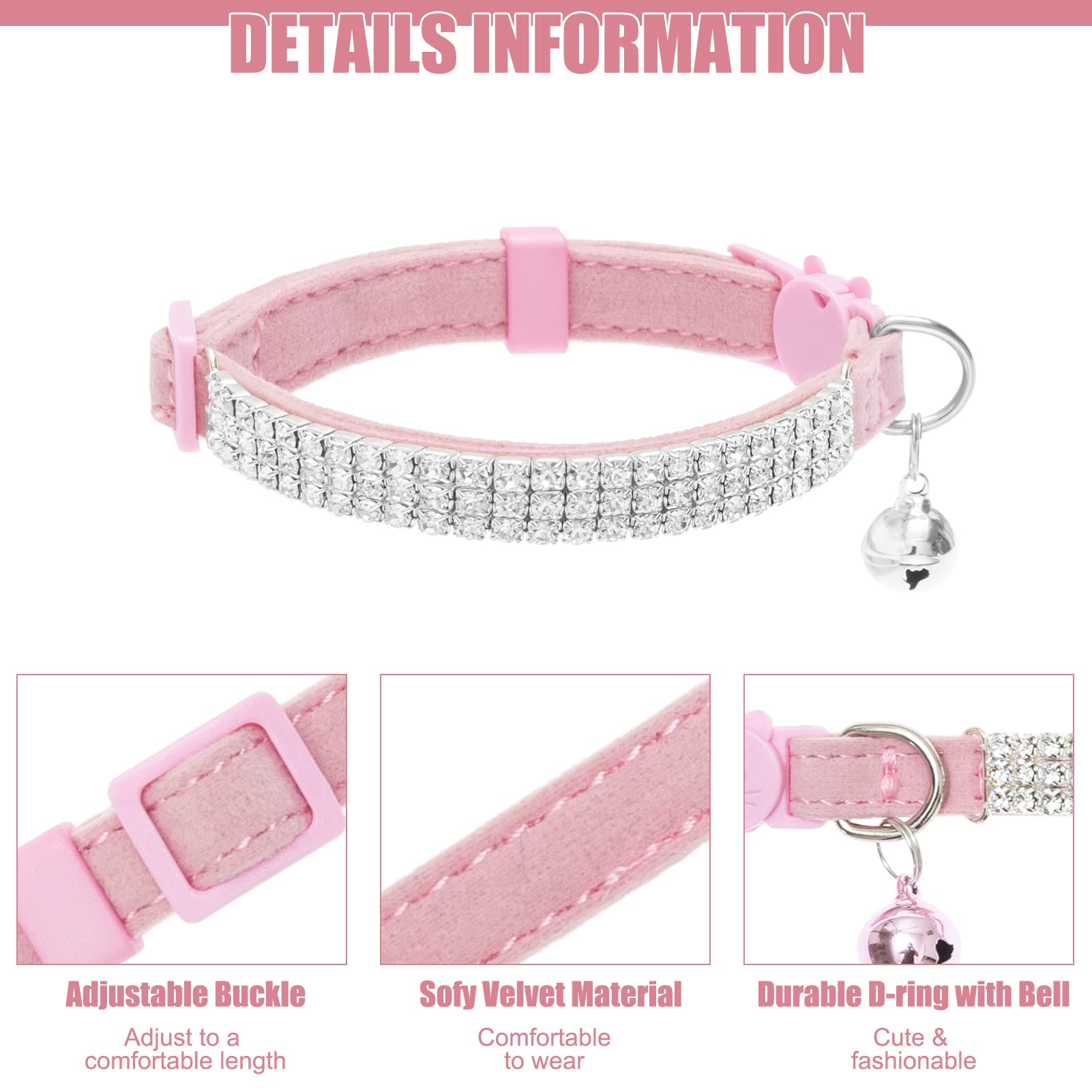 Expawlorer Cat Collar Breakaway With Bells - 2 Pack Rhinestones Bling Diamante Collars - Soft Velvet Safe Adjustable Shing Collar For Cats Kitty Girls And Small Dogs