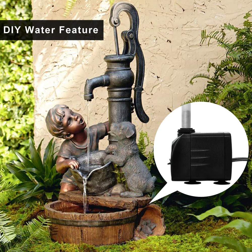 PULACO 400GPH 25W Submersible Water Pump with 5 ft Tubing for Pond, Aquarium, Hydroponics - Durable Black Fountain Pump