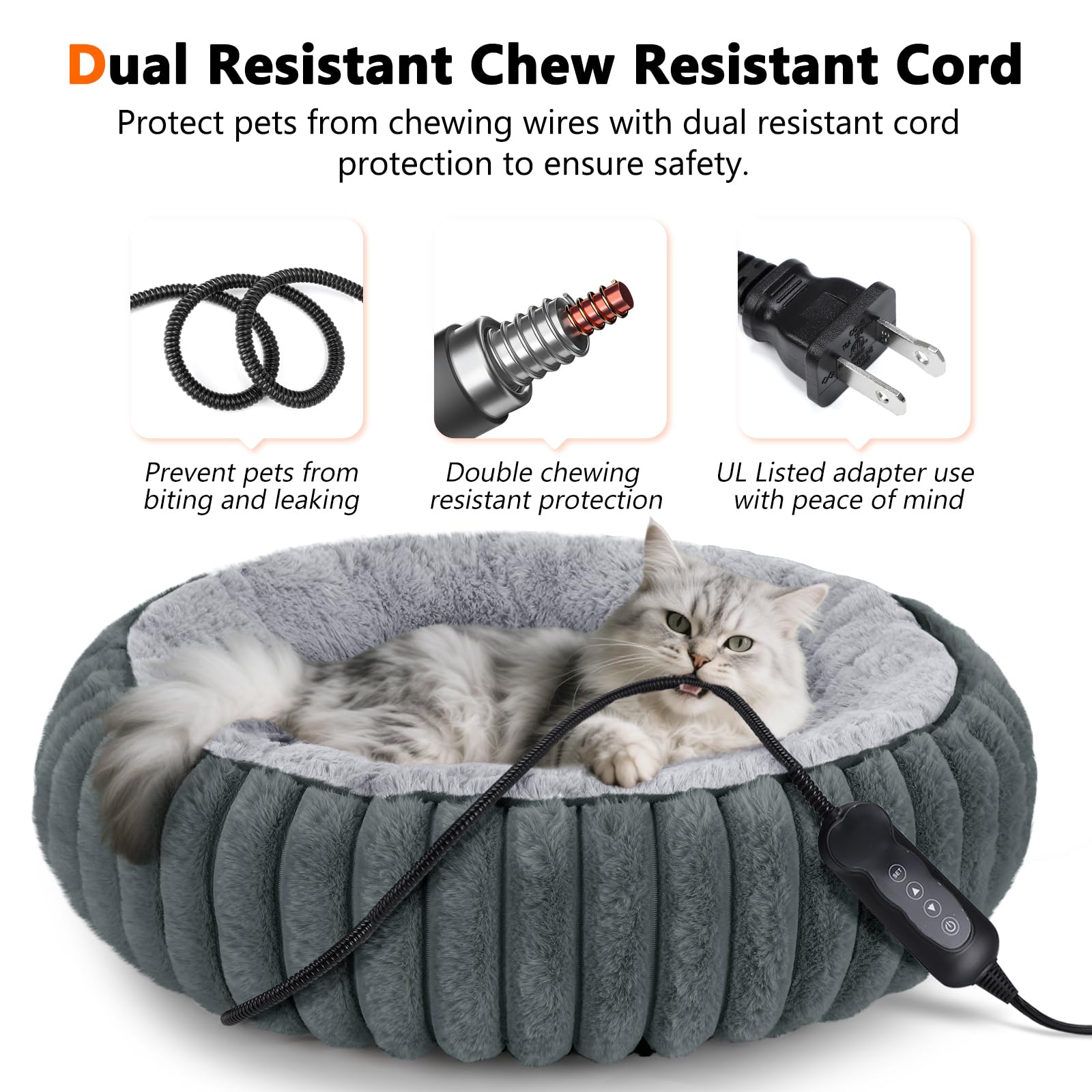 INVENHO Heated Cat Beds for Indoor Cats and Small Dogs, 20 Cozy Donut Heated Pet Bed with Timer & Temp Adjustable, Removable Wat