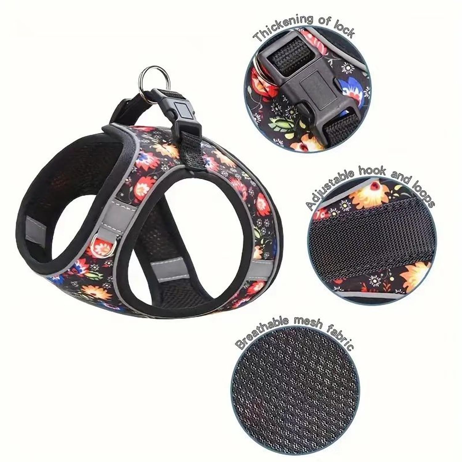 KocaPlye Step in Dog Harness No Pull Flower Adjustable Soft Mesh Padded Reflective Pet Vest Harness and Leash Set for Small Medi