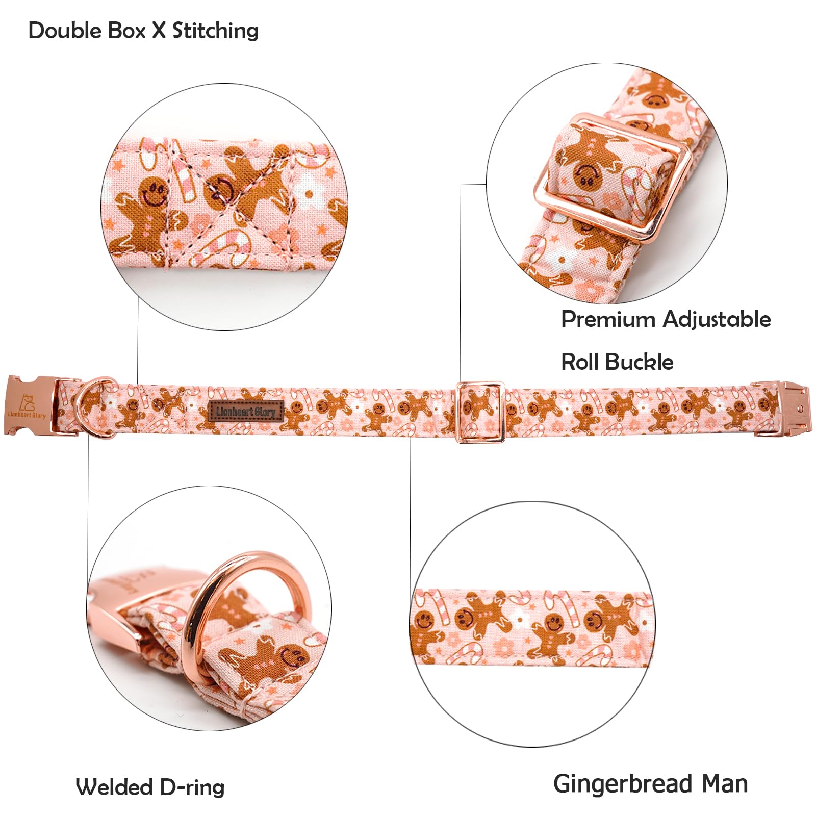 Lionheart Glory Christmas Dog Collar Pink Collar Dog Adjustable Soft Dog Collars Gingerbread Man Dog Collars For Small Medium La