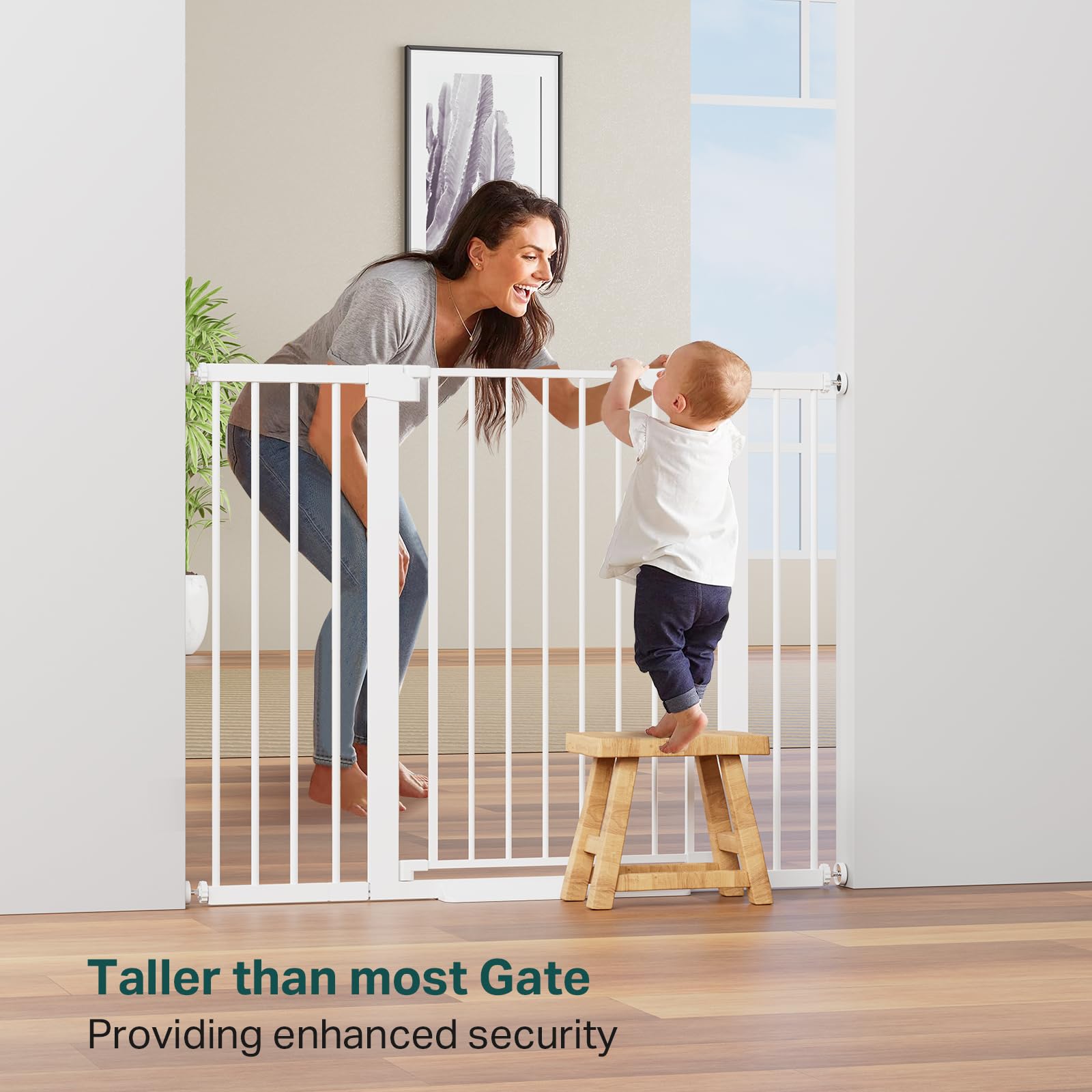 Cumbor 36' Extra Tall Baby Gate For Stairs, 29.7-48' Wide Dog Gates For Doorways, Auto Close Safety Gate For Babies And Pets, Easy Install, Pressure Mounted, Fits Doorways, Stairs, Entryways, White