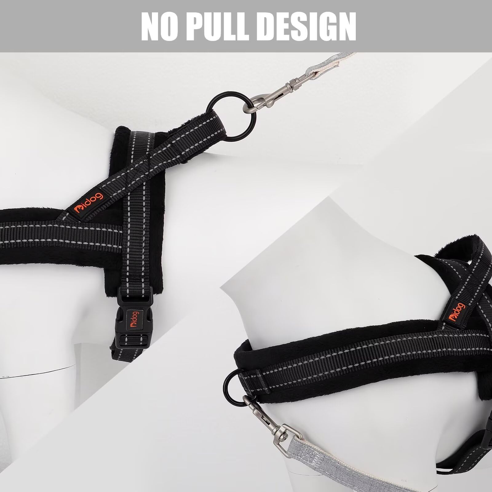 Didog Soft Flannel Padded Dog Vest Harness, Escape Proof/Quick Fit Reflective Dog Strap Harness,Easy For Training Walking,Black M Size