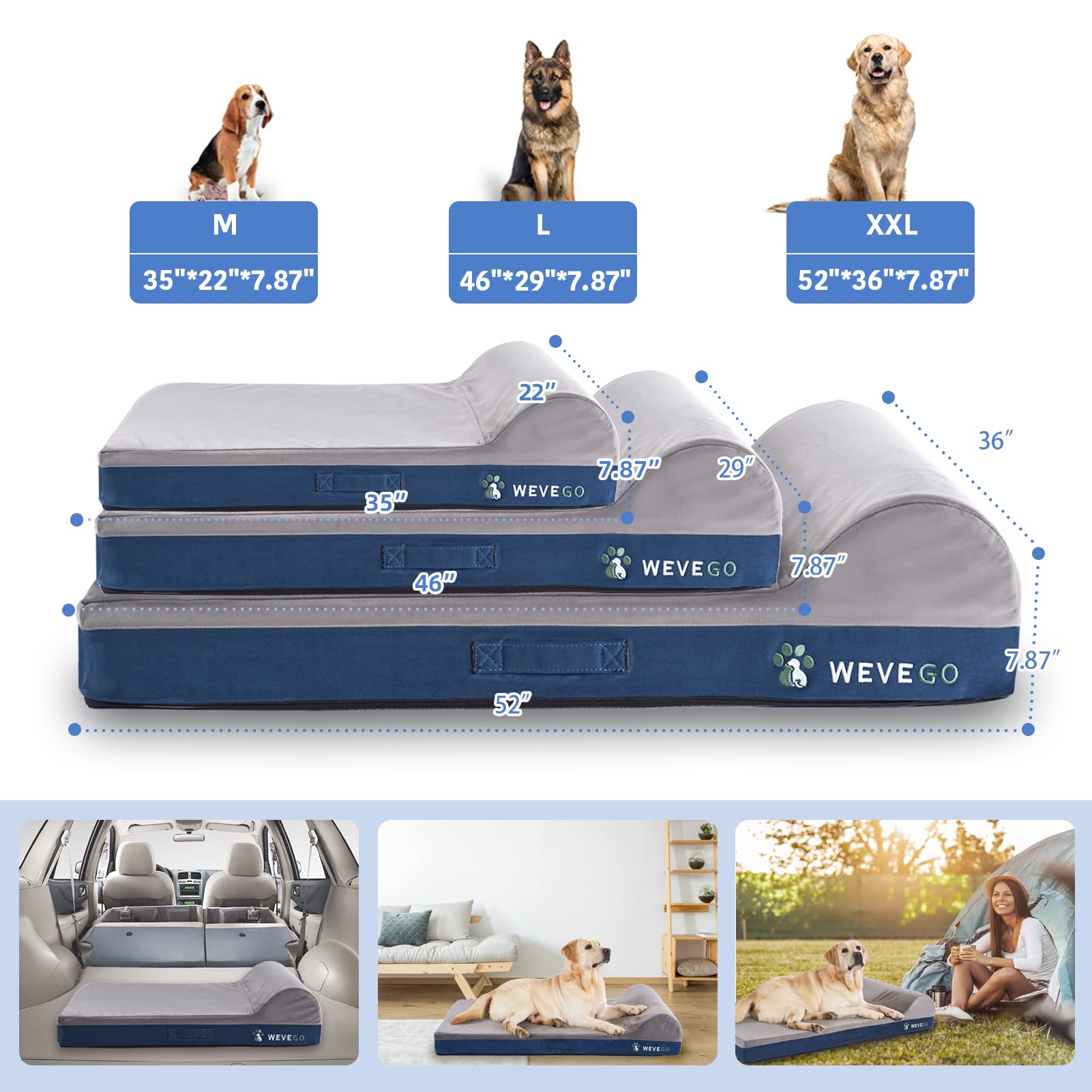 Wevego Dog Bed, Large Dog Bed With Pillow, Thicken Gel Memory Foam Flannel Fabric Dog Bed, Durable Waterproof Liner & Removable Washable Cover With Non-Slip Bottom, Sizes Jumbo