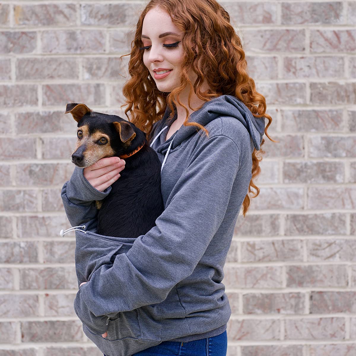Unisex Big Pouch Hoodie Long Sleeve Pet Dog Holder Carrier Sweatshirt Dark Gray