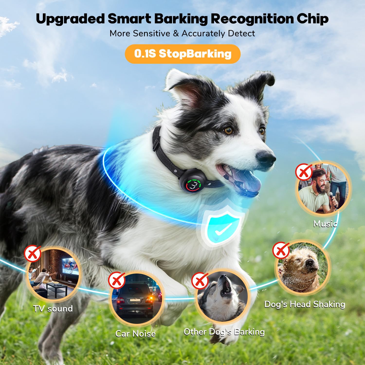 Bark Collar For Large Dog & Medium Dogs, Birkhey Dog Bark Collar, Rechargeable Automatic Bark Shock Collar, Anti Barking Collar