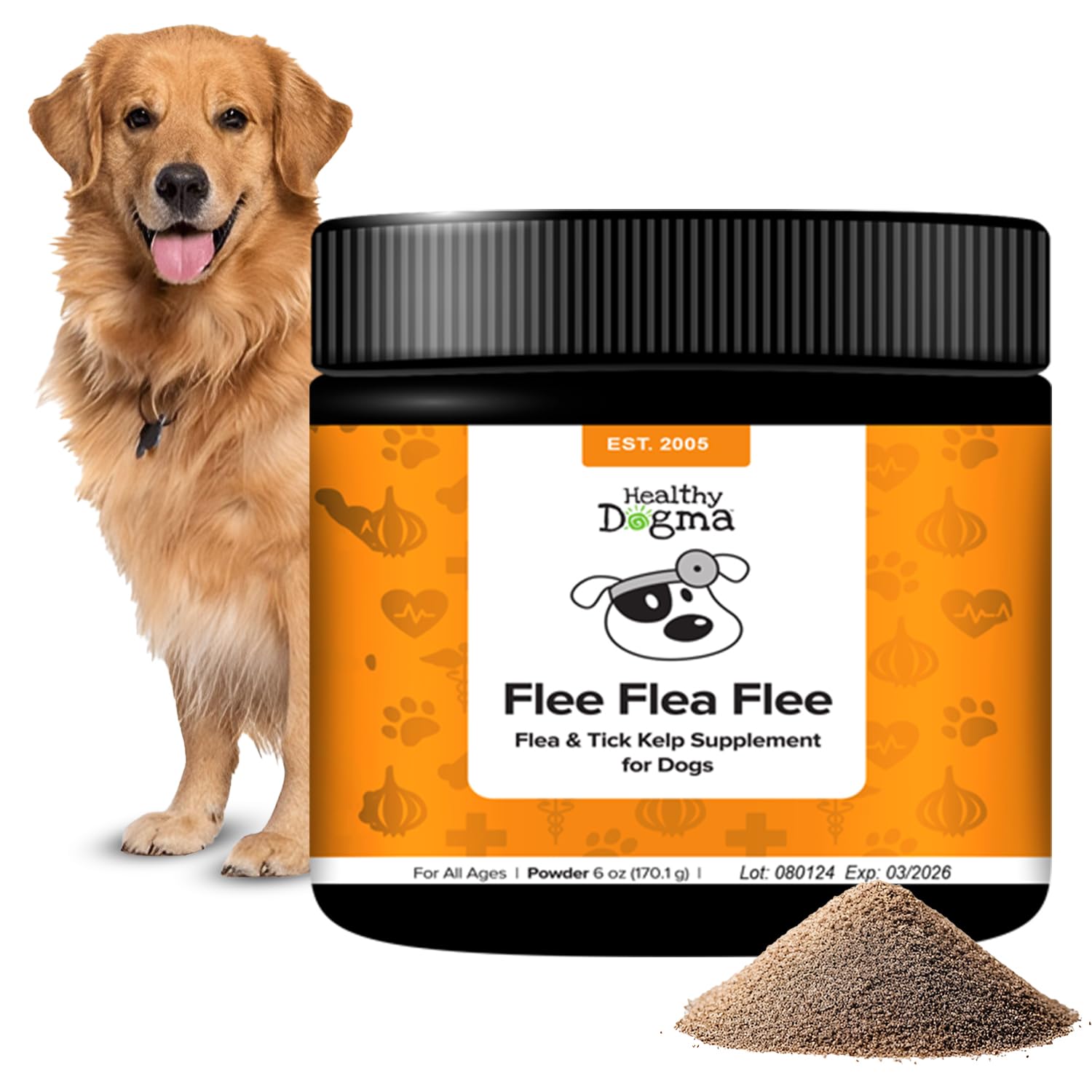 Healthy Dogma - Flee Flea Flee Natural Yeast & Garlic Powder Formula to Keep Fleas and Ticks Away from Dogs - All Natural with N