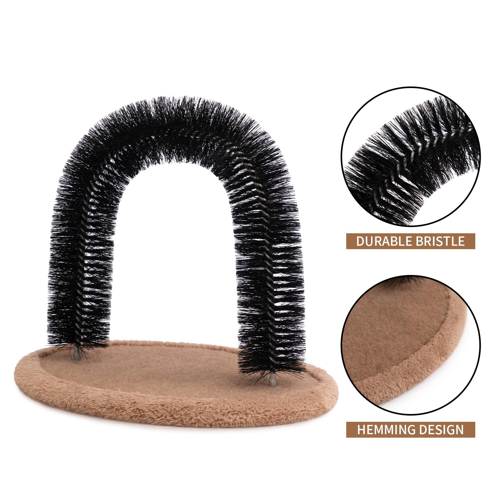 Hollypet Self Grooming Massager And Scratcher Toy - Cat Arch Brush For Back Grooming, Hair Cleaner Pads
