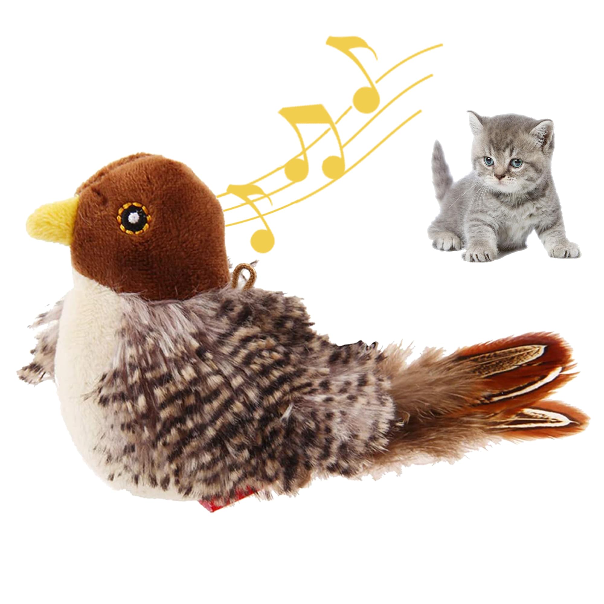 Gigwi Interactive Cat Toys Squeaky, Stimulated Chirping Bird Toy Making Noise,Automatic Chirp Bird Cat Toy With Feather Tail, Melody Chaser Play And Squeak Kitten Toy For Boredom