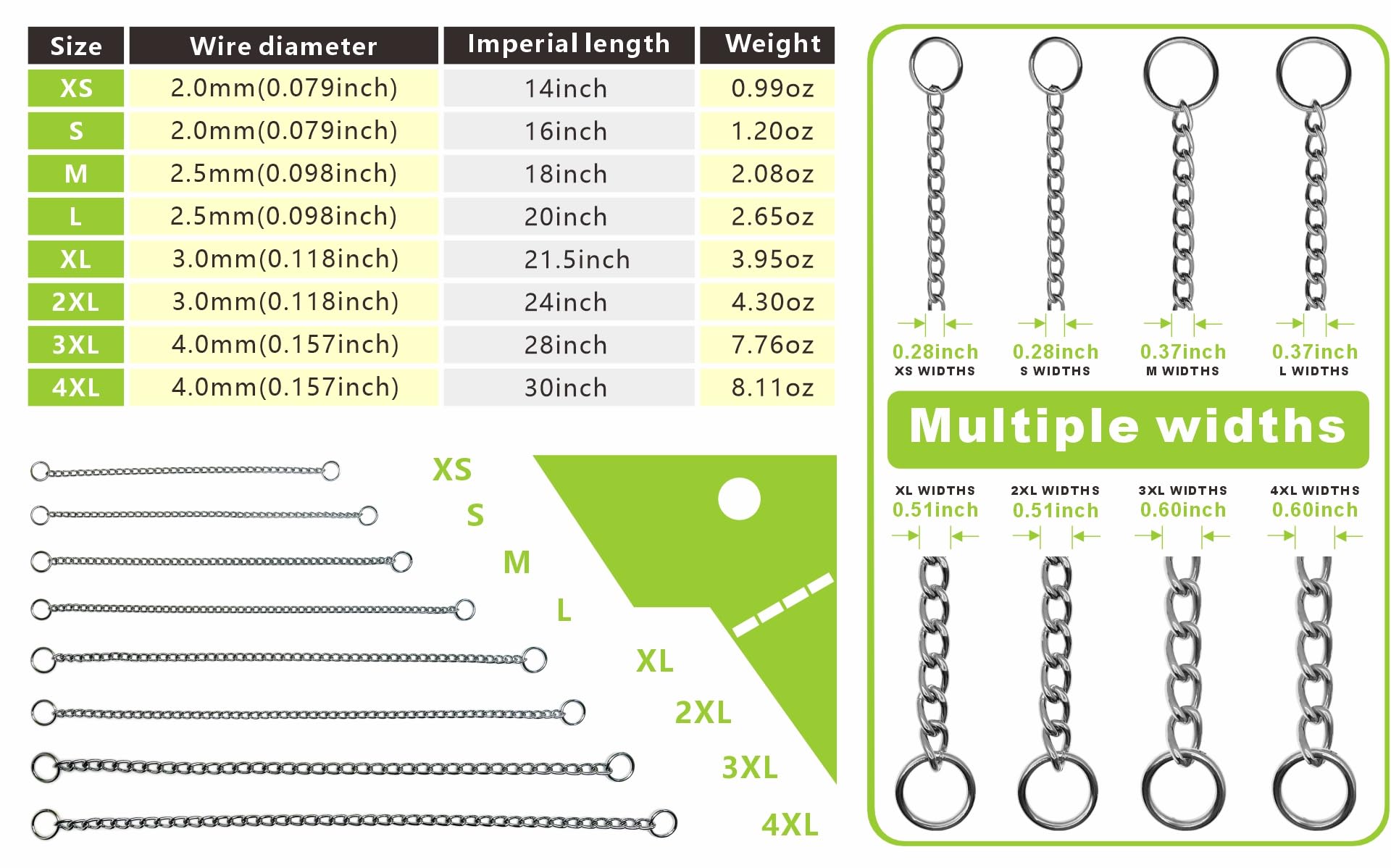 ChampWei Heavy Chain Dog Metal Collars, Adjustable Weather Proof Alloy Steel Necklace for Small Medium Large Dogs (Silver, M)
