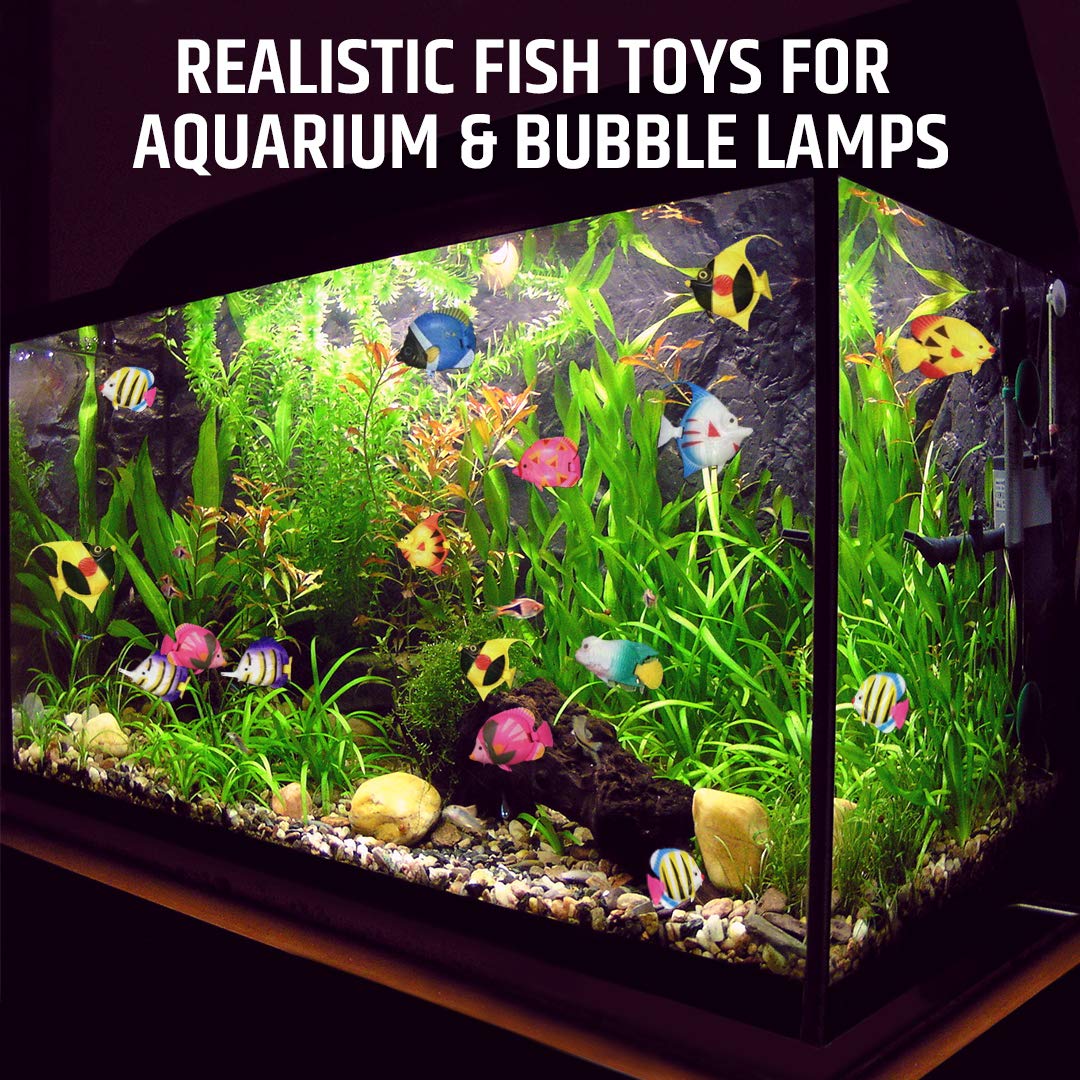 Brewish 12-Piece Artificial Lifelike Plastic Fish Set for Aquarium Decorations - Colorful Floating Fishes for Bubble Tube Lamp